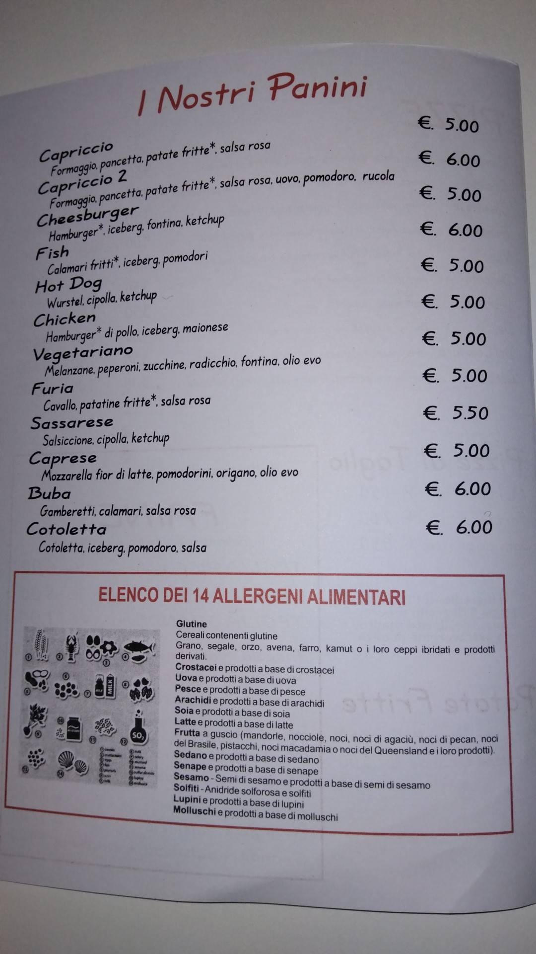 Menu da Bro pizza ristorante, Li Punti