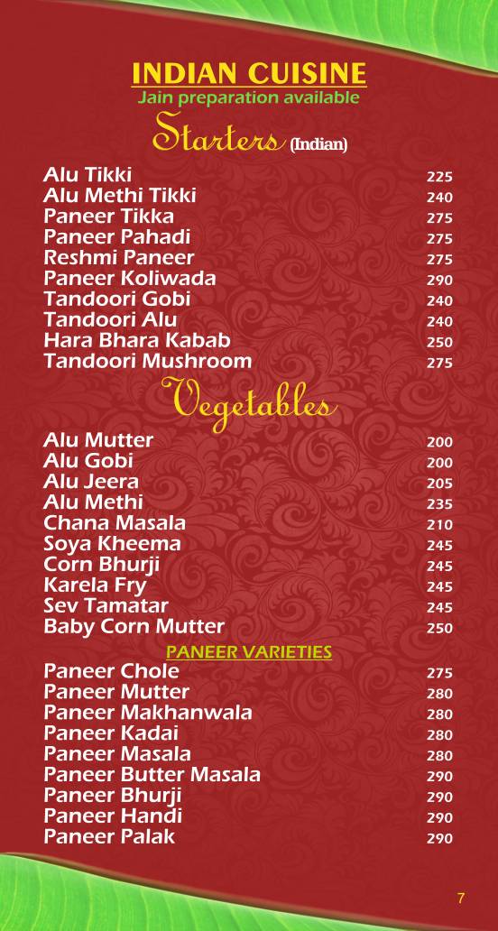 Liberty Veg Restaurant menu