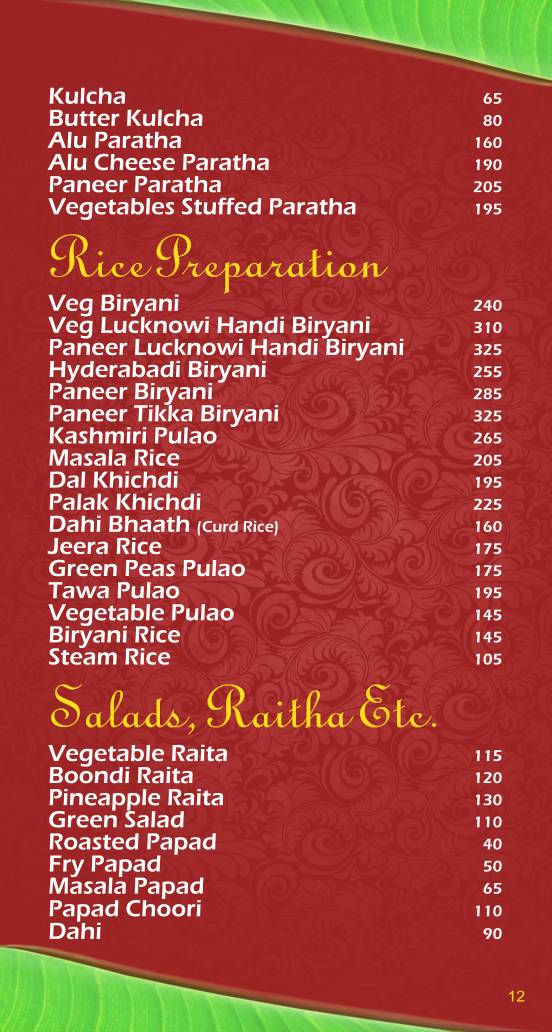 Liberty Veg Restaurant menu