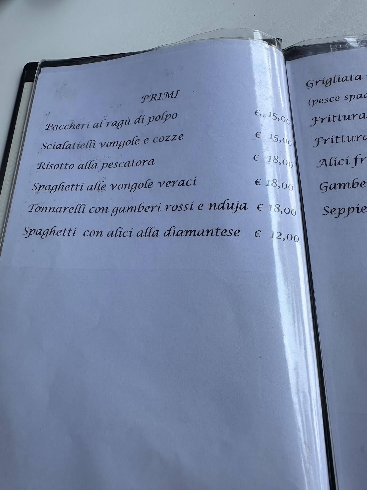 Menu di Lido baja d'oro 