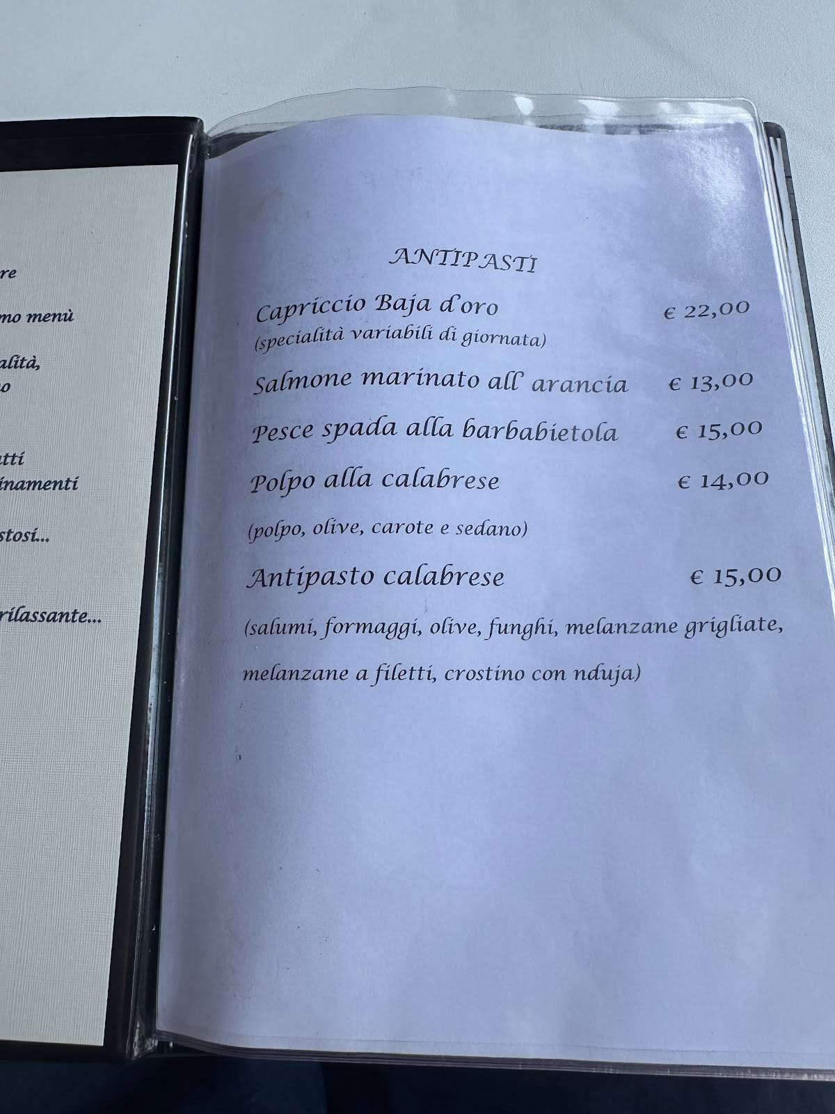 Menu di Lido baja d'oro 