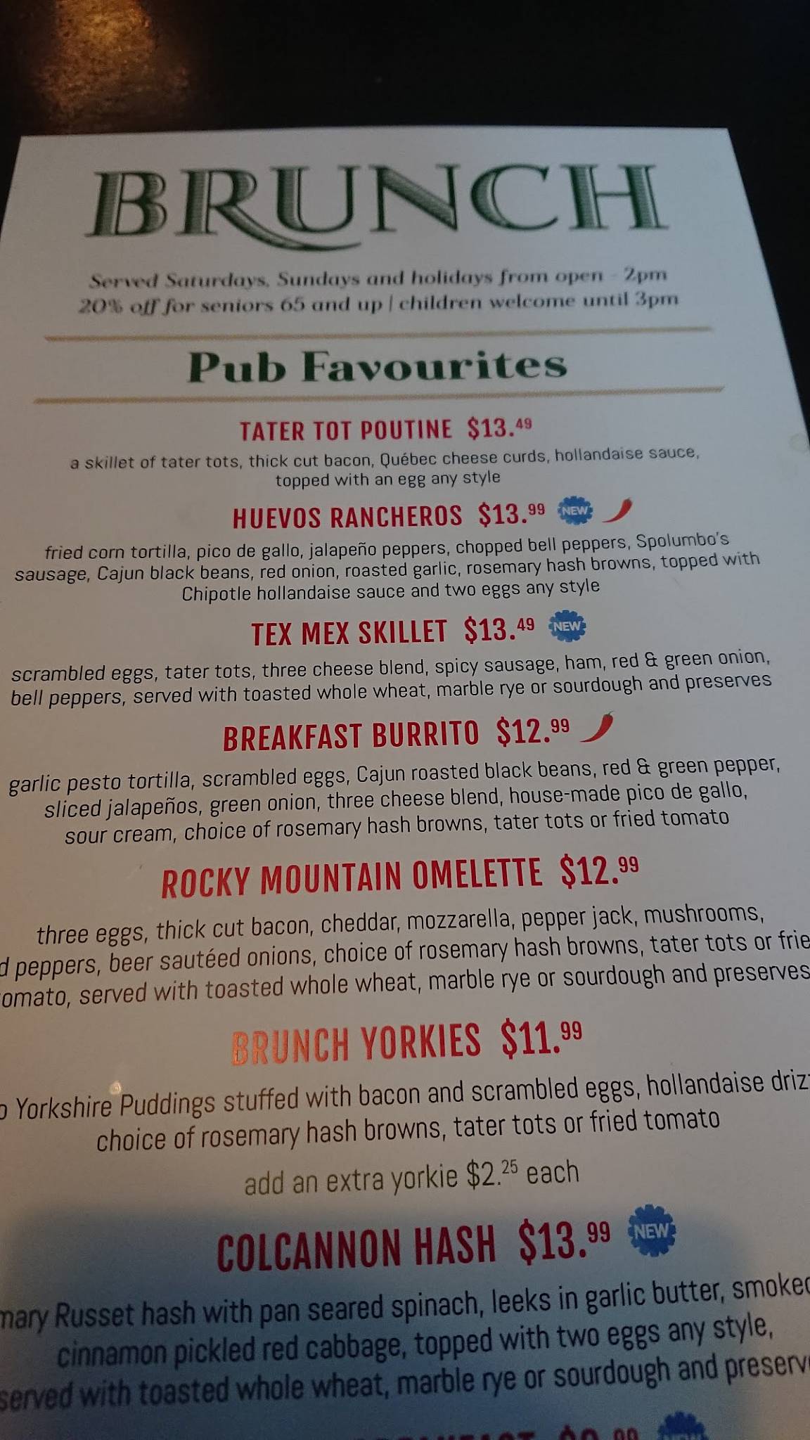 Menu at Limericks Traditional Public House, Calgary