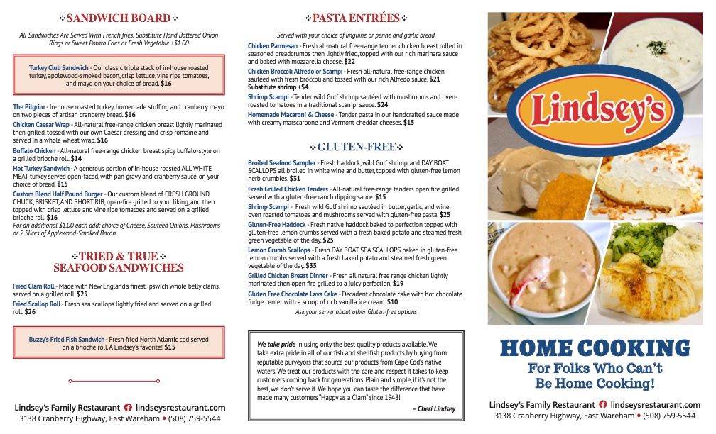Menu at Lindsey's Family Restaurant, Wareham