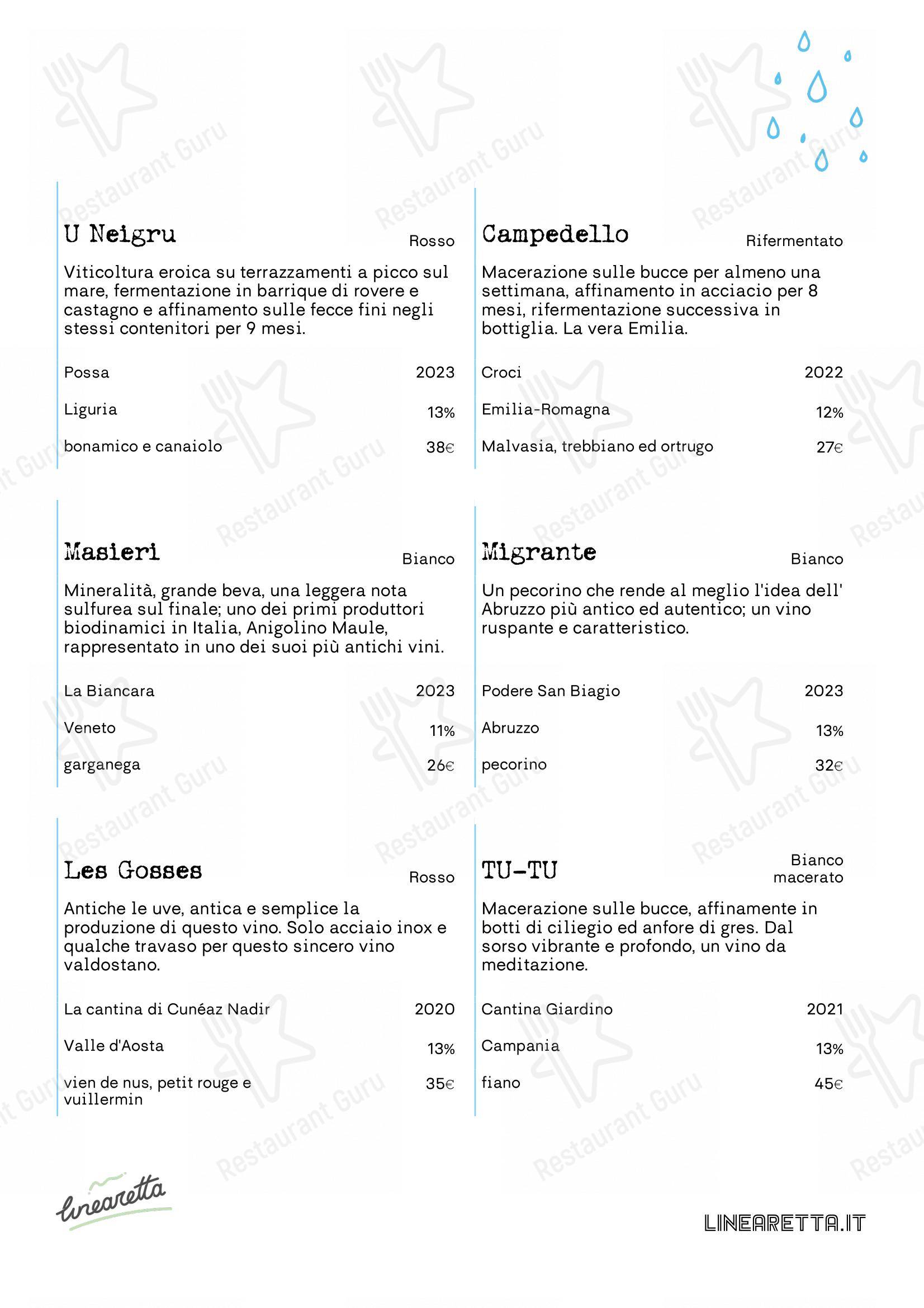 Menu per Linearetta ristorante