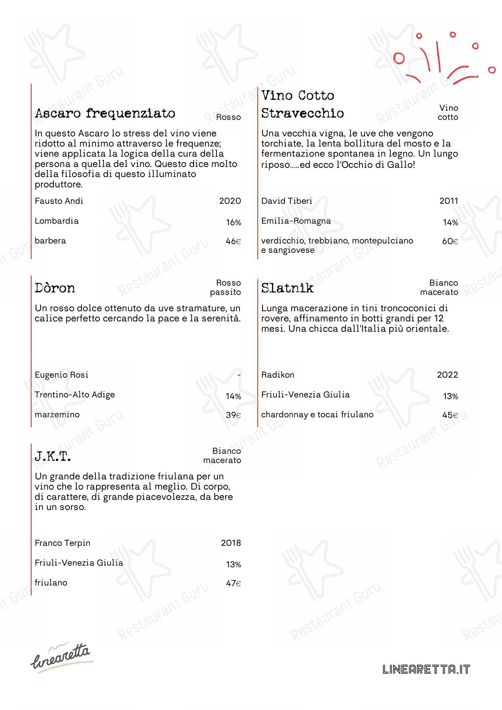 Menu di Linearetta - Menu