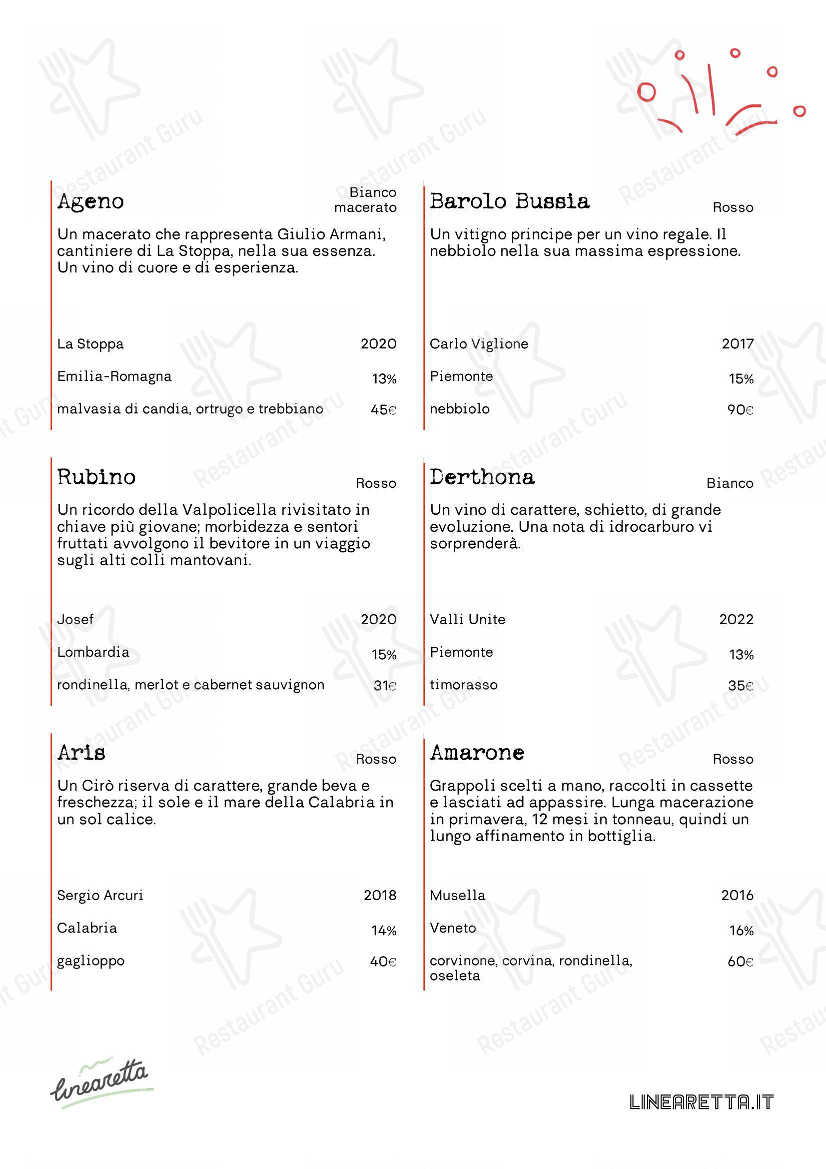 Menu per Linearetta ristorante