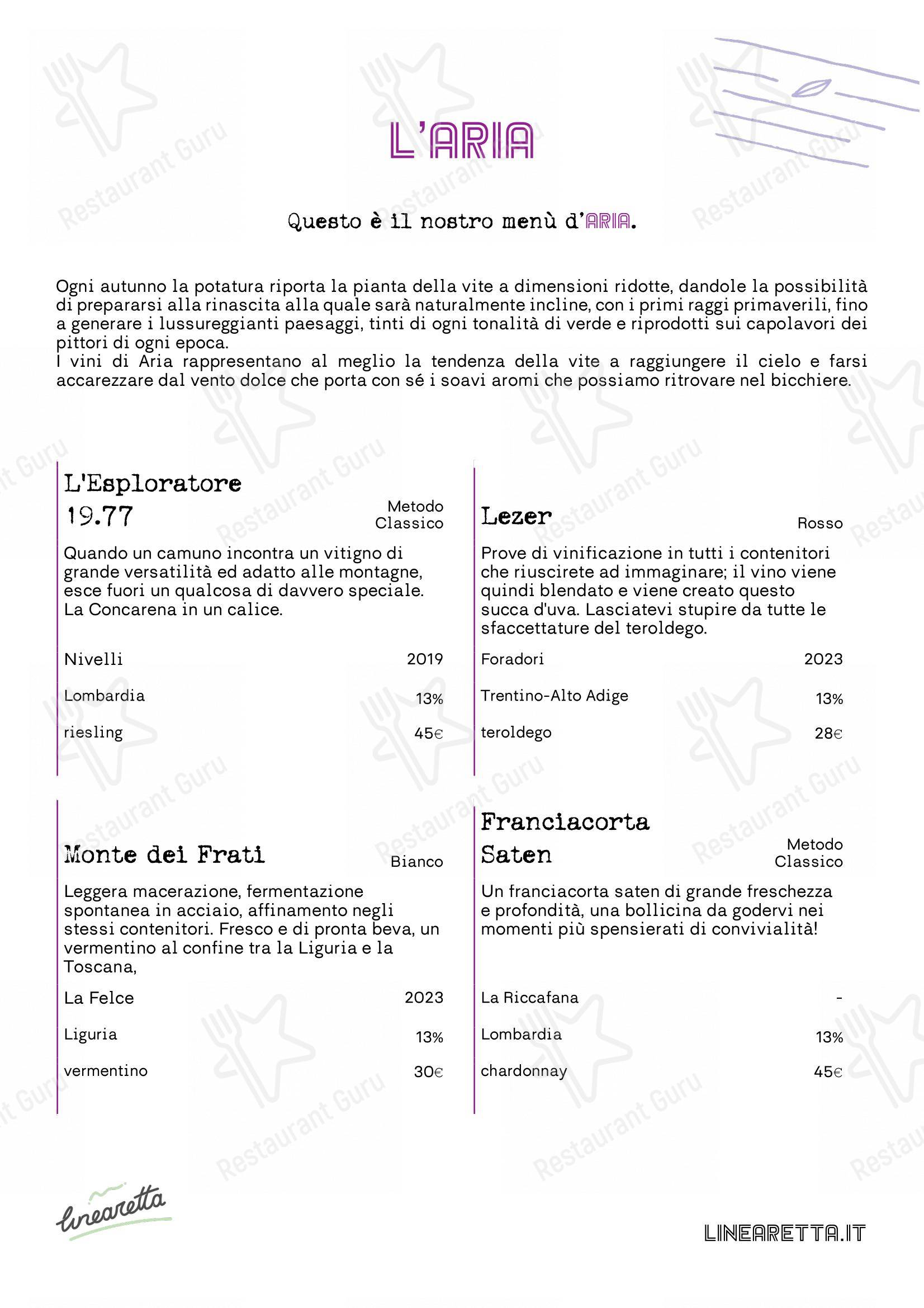 Menu per Linearetta in Milano