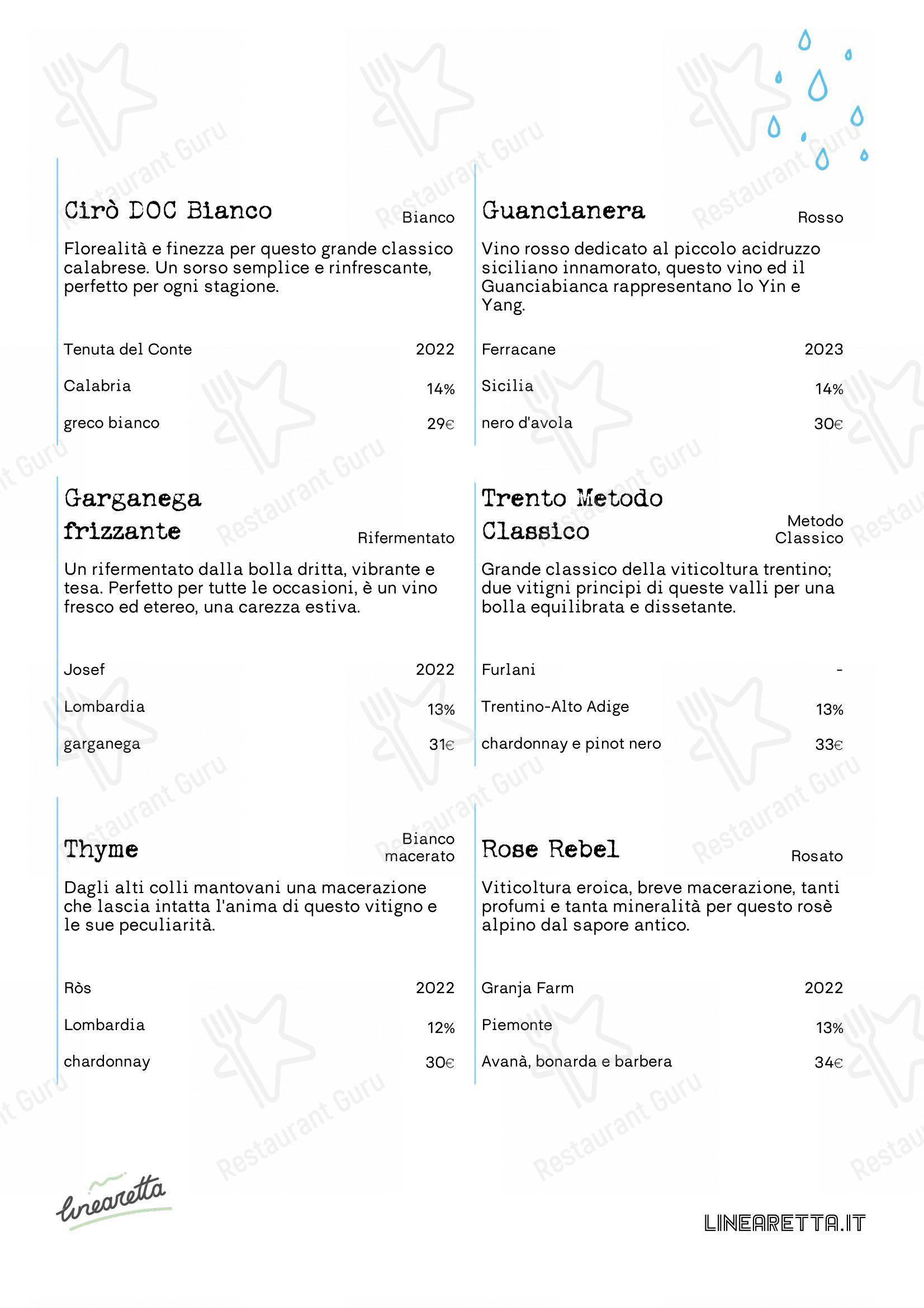 Menu per Linearetta ristorante