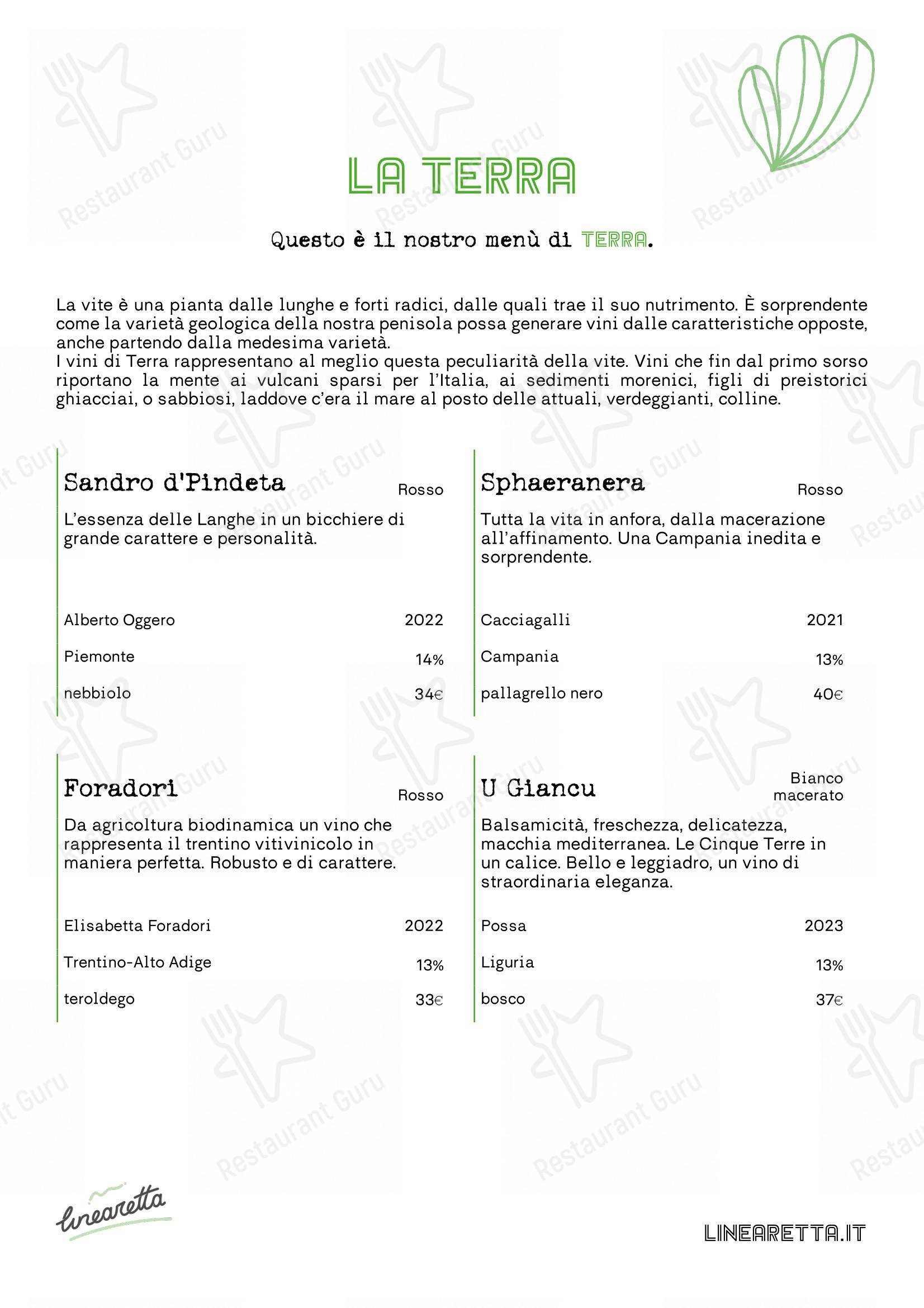 Menu di Linearetta - Menu