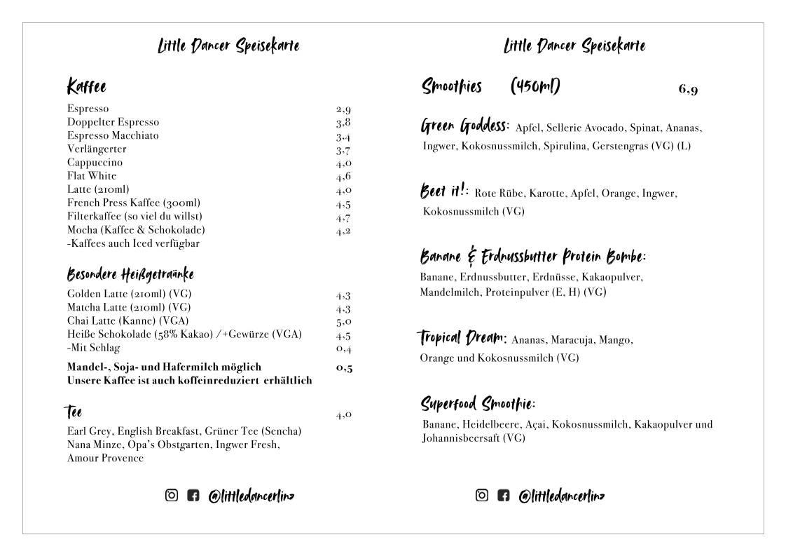 Menu de Little Dancer