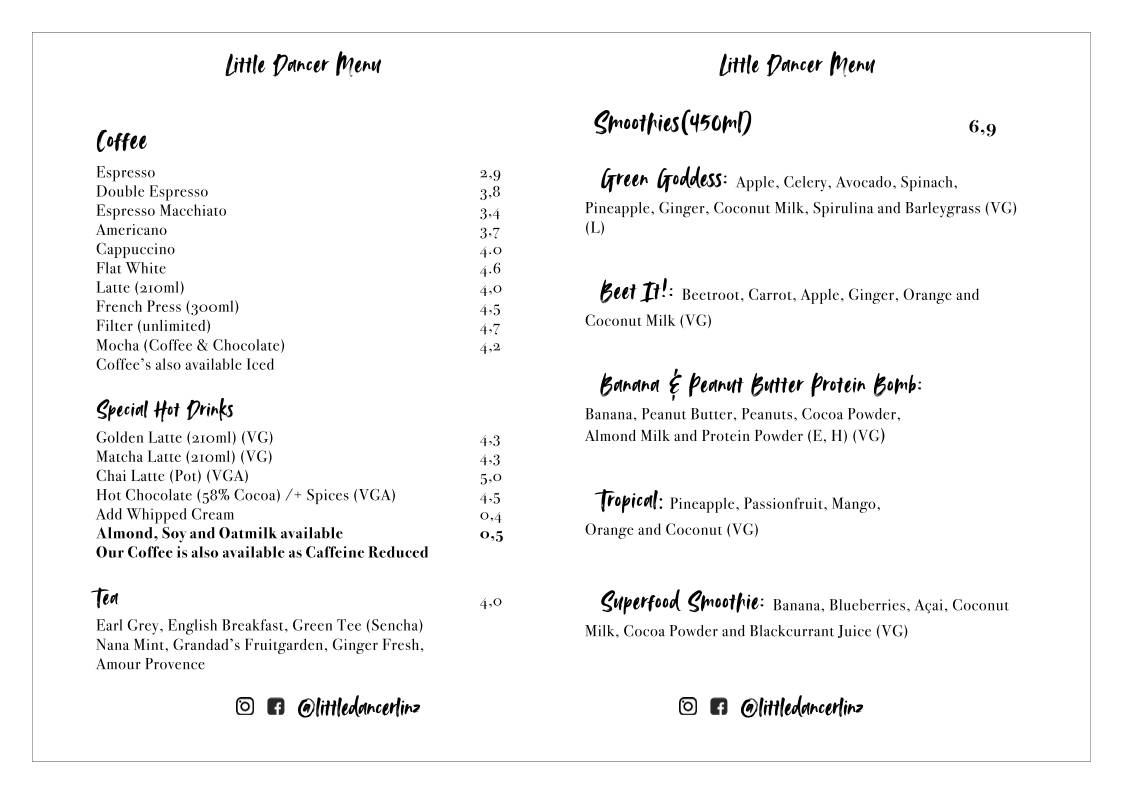 Menu de Little Dancer