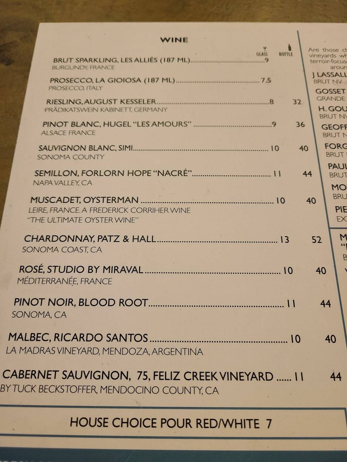 Menu at The Oyster Bar, Little Rock