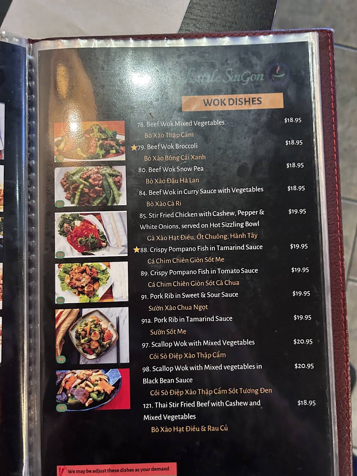 Menu de Little Saigon Vietnamese, Thai & Japanese Restaurant