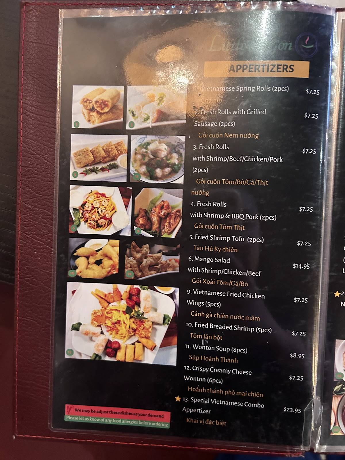 Menu de Little Saigon Vietnamese, Thai & Japanese Restaurant