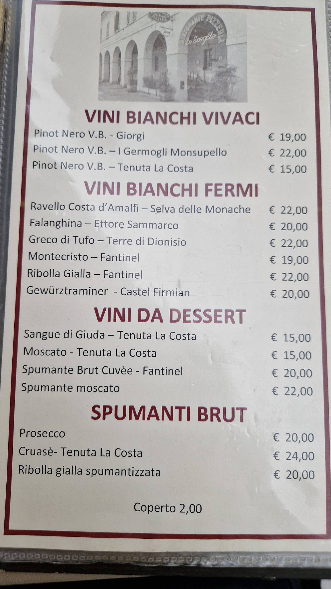 Menu di Lo Scoglio Pizzeria Ristorante 