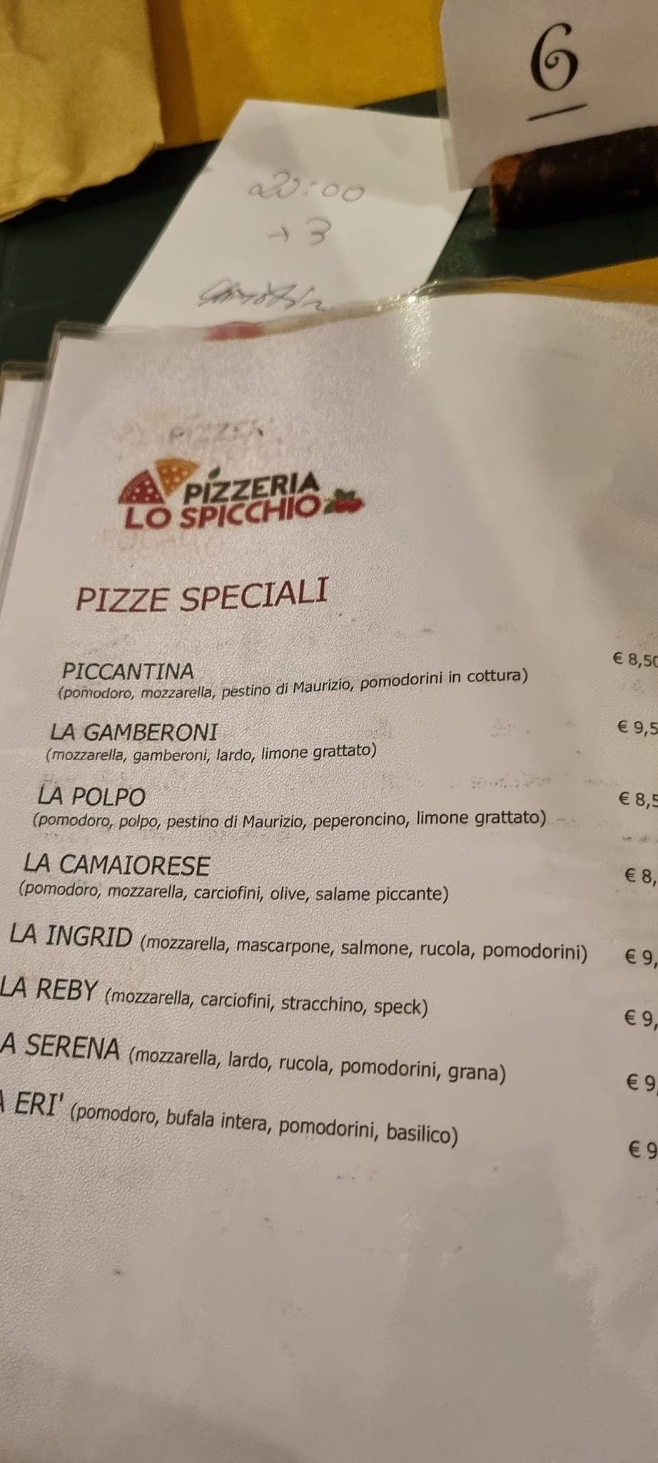 Menu di Lo Spicchio 