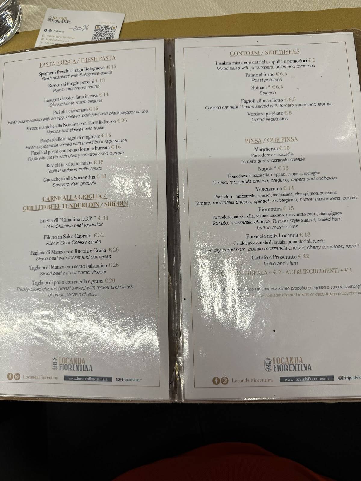 Menu di Locanda Fiorentina - Duomo di Firenze 