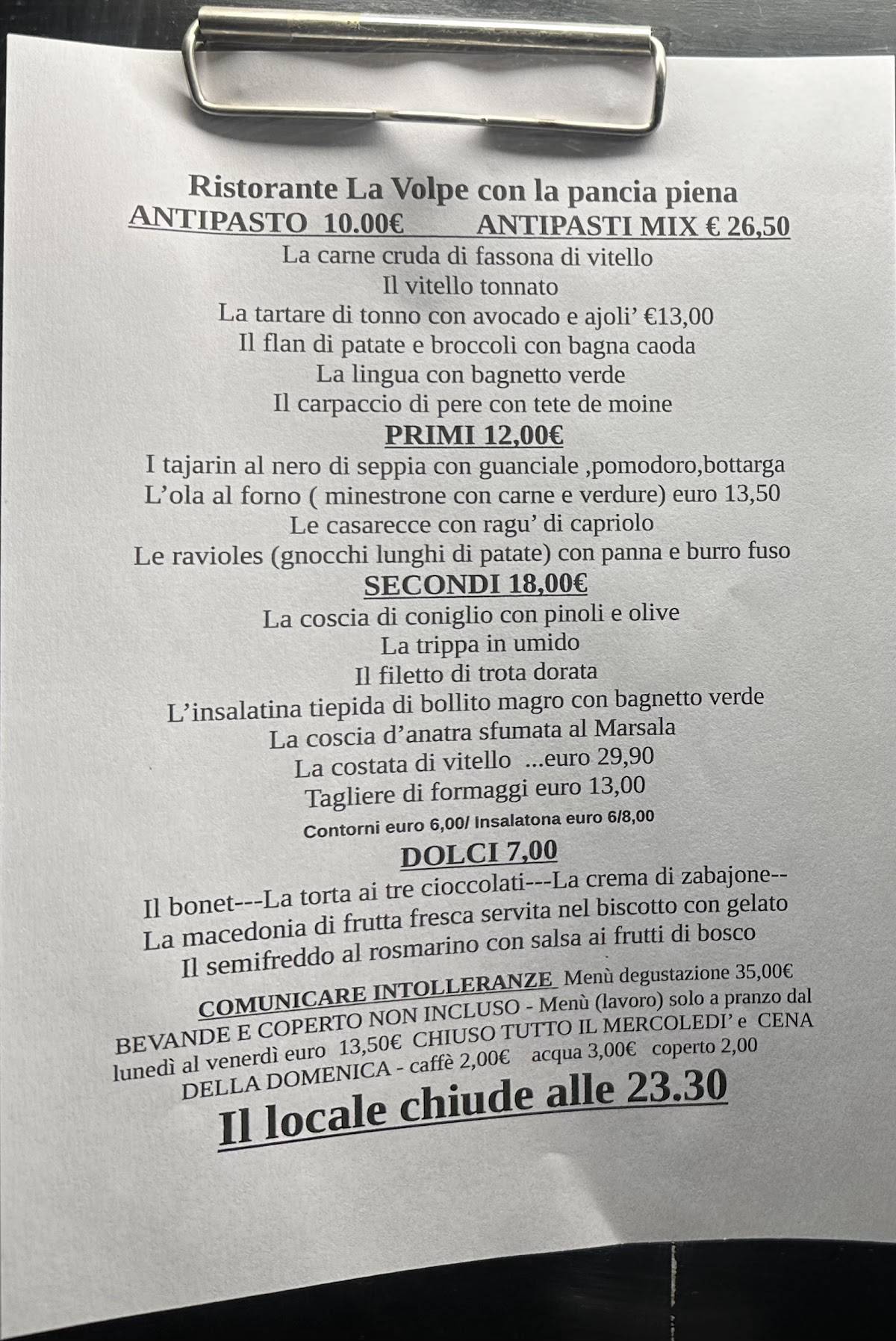 Menu di Locanda La Volpe Con La Pancia Piena 