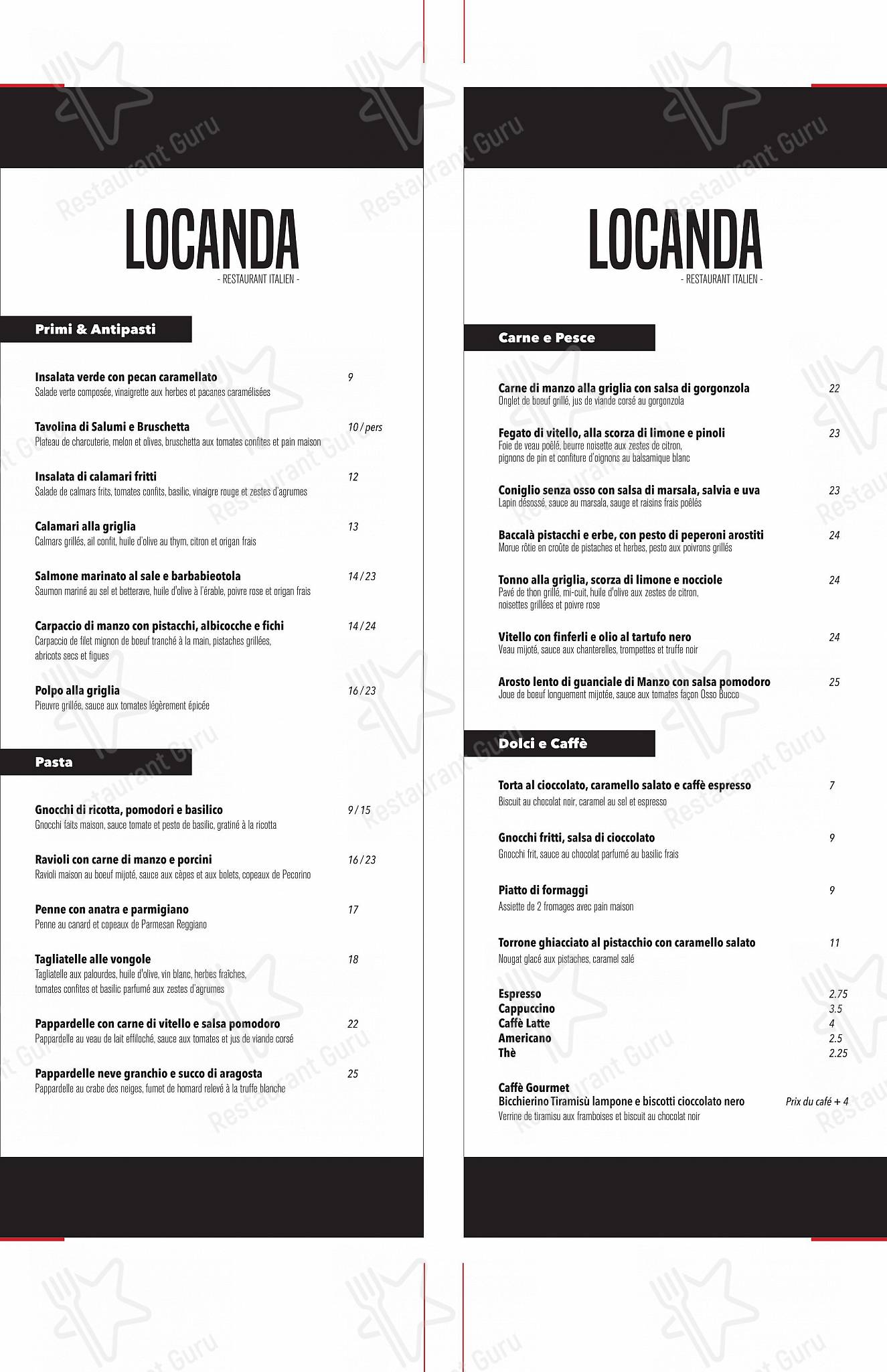 Restaurant Locanda dans Laval - Dinner Menu