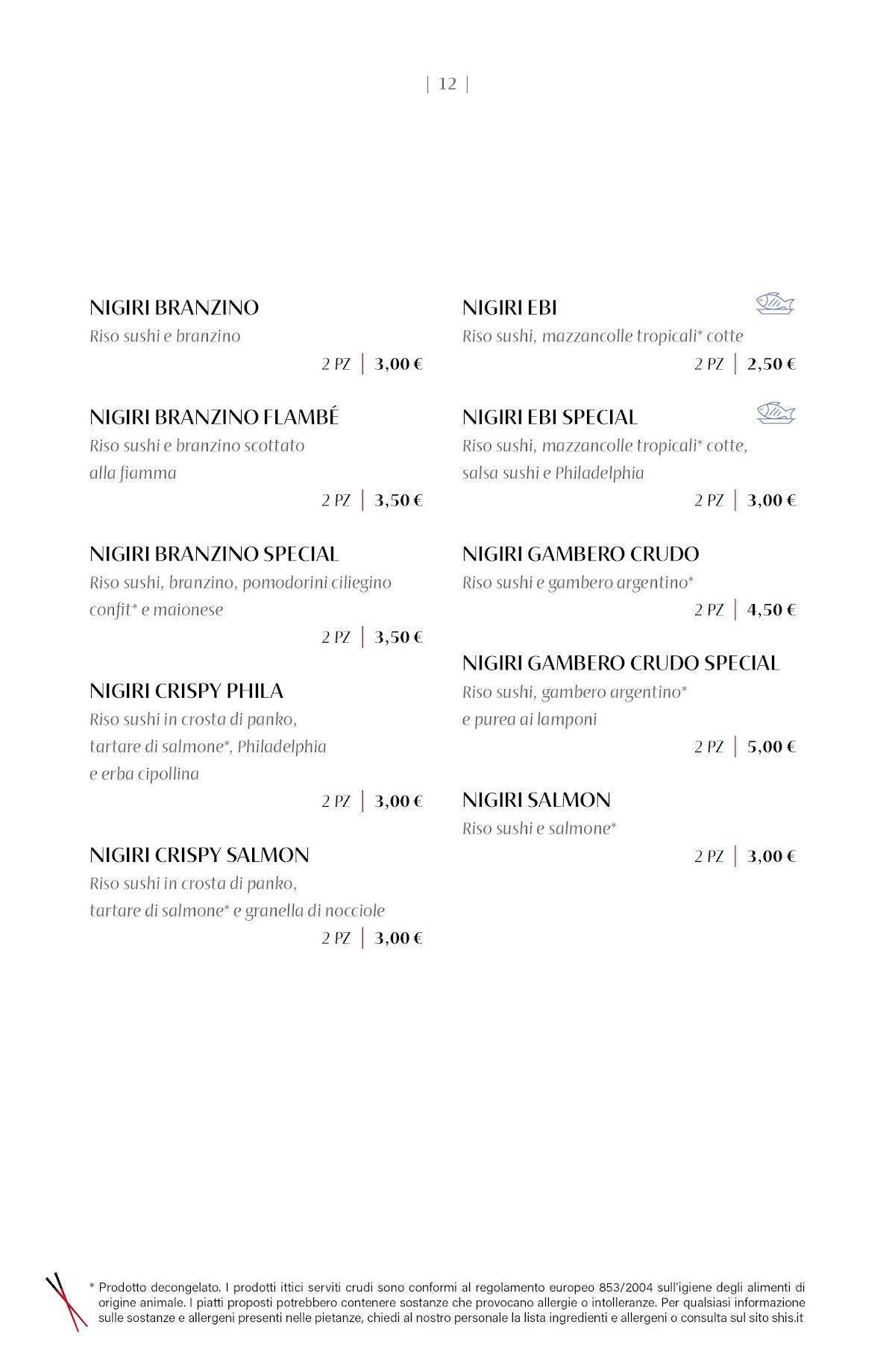 Menu di Shi's Scalo Milano 