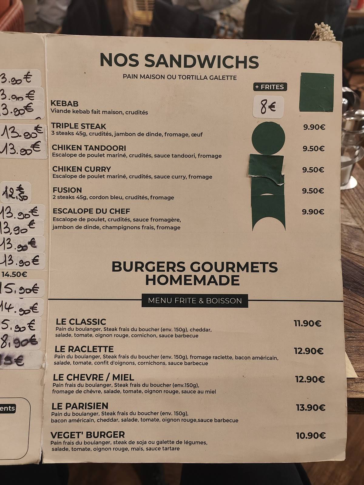 Menu at Los Brothers fast food, Paris