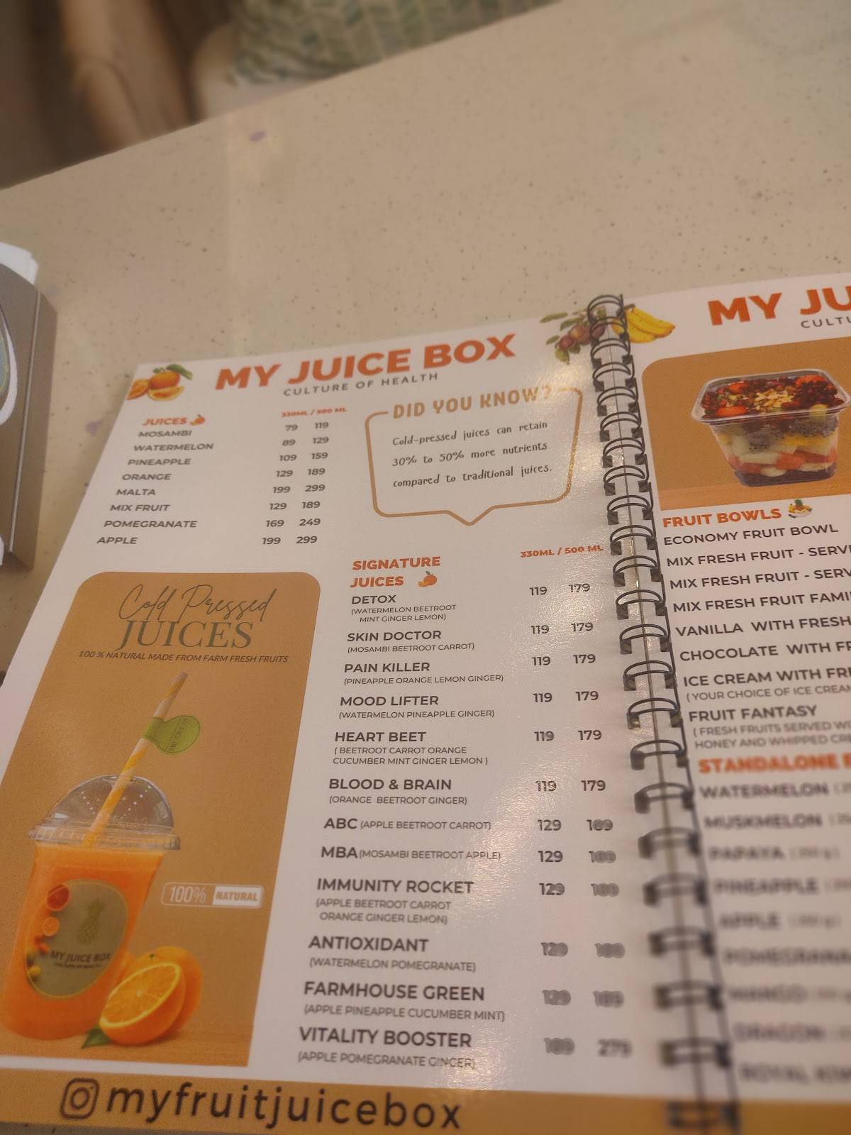 My Juice Box menu