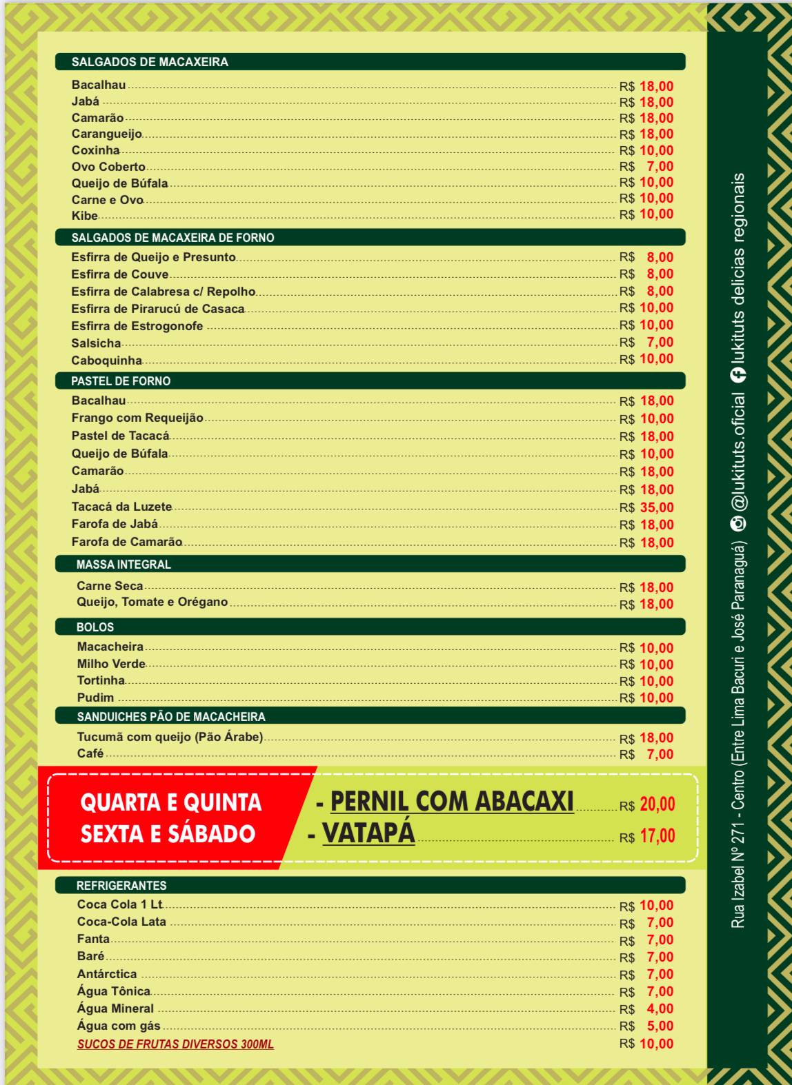 Lukitut’s Delícias Regionais cardápio