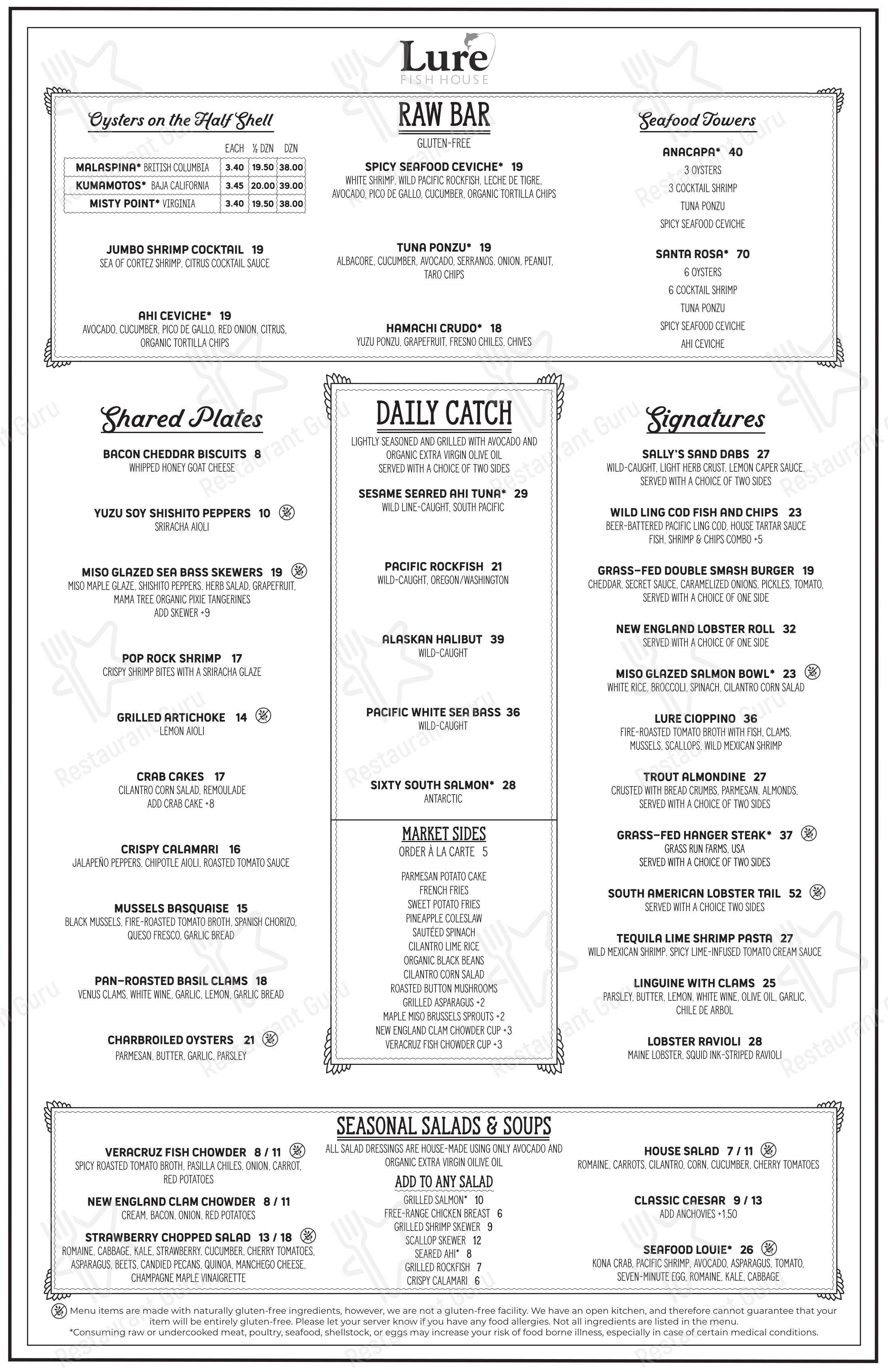 Carta del pub y bar Lure Fish House, Westlake Village, image size:2200x3400