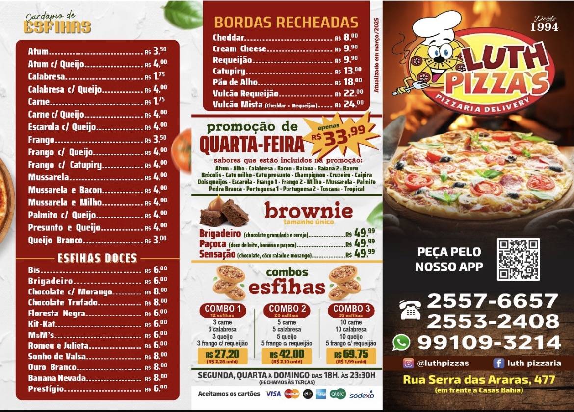 Luth pizzaria cardápio