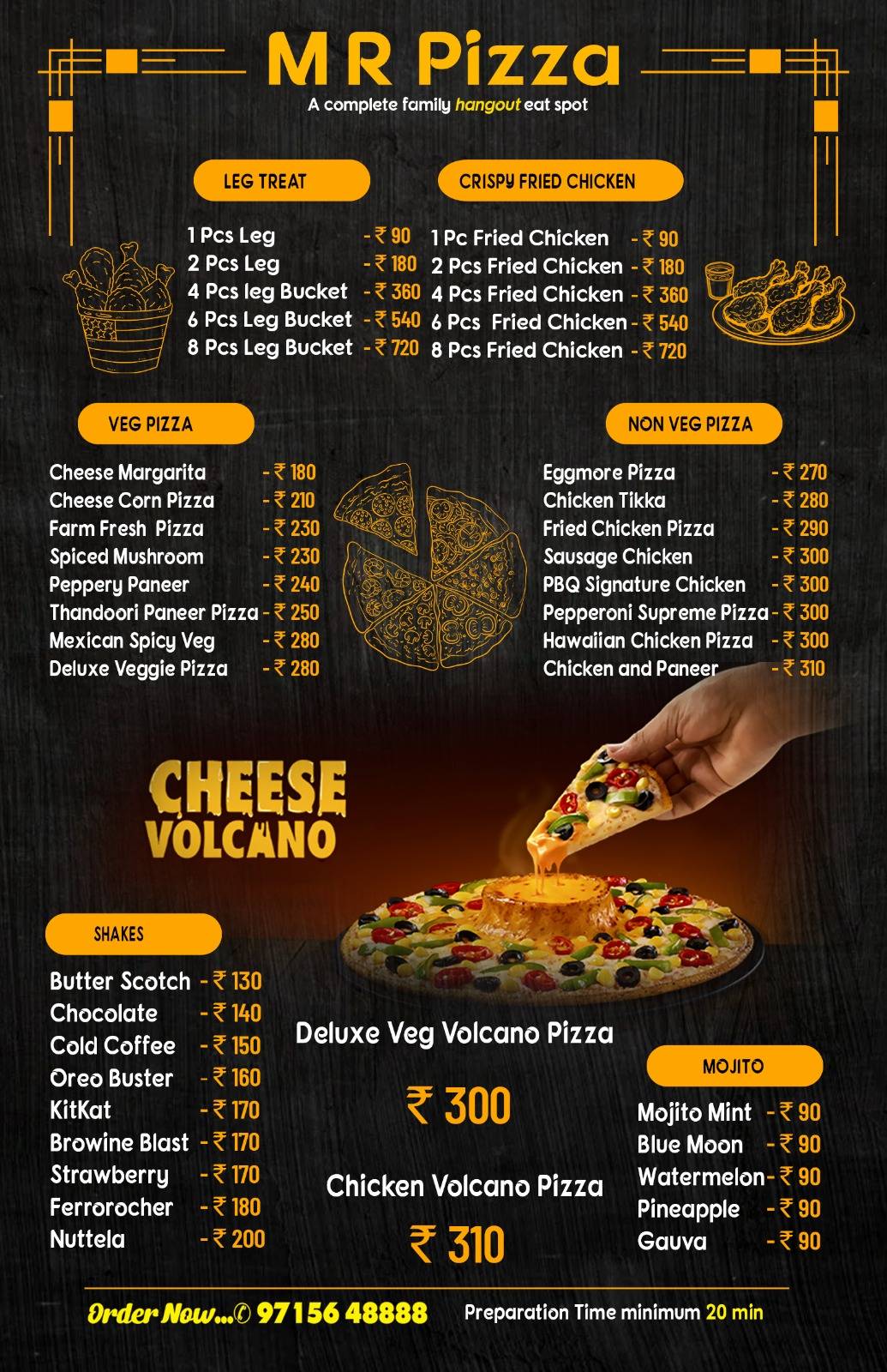M R PIZZA menu