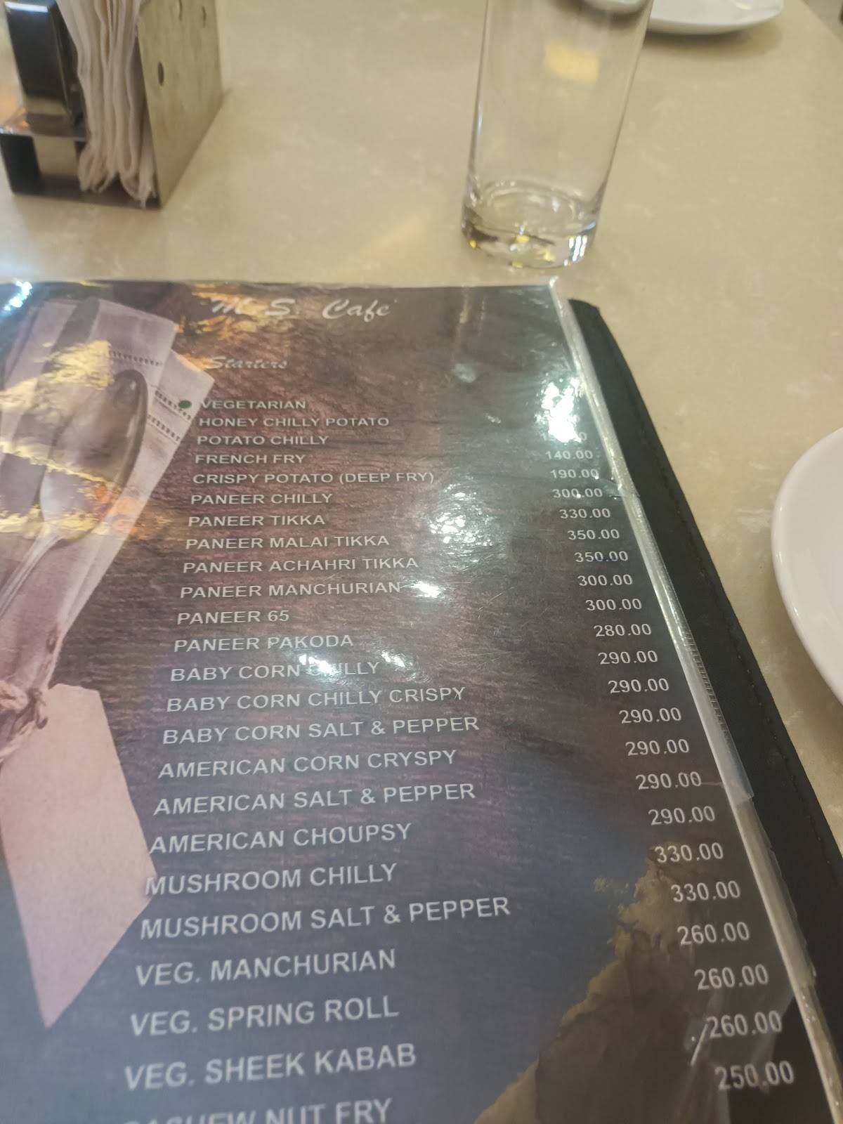 M S Cafe menu