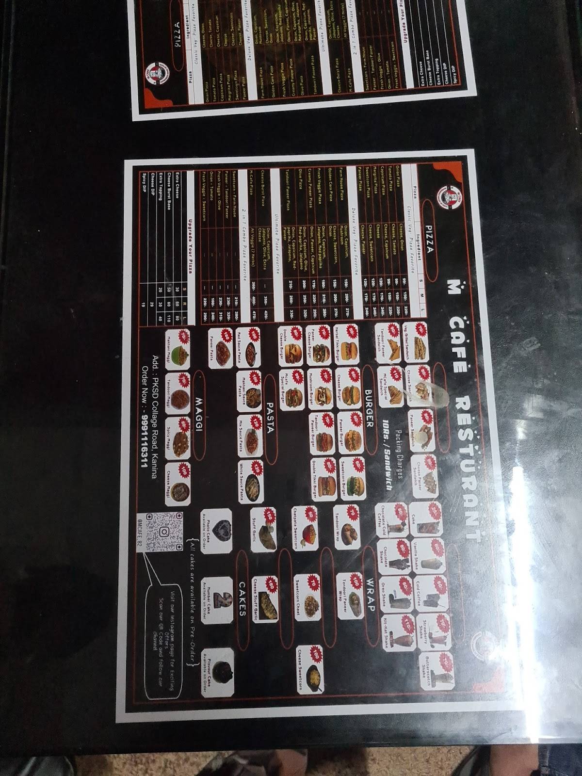 M cafe & Restaurant menu