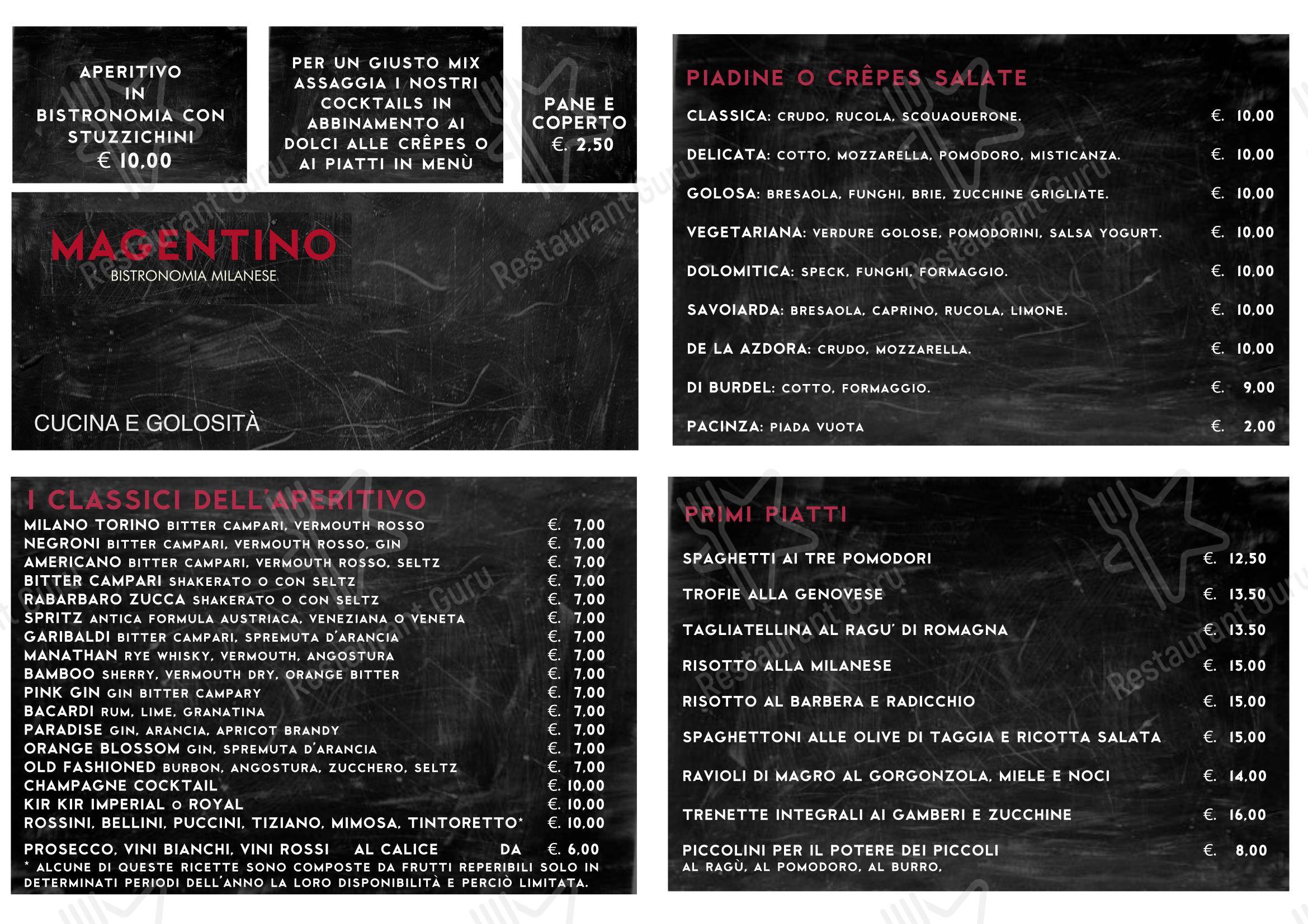 Menu di MAGENTINO BISTRONOMIA MILANESE - Ночное меню