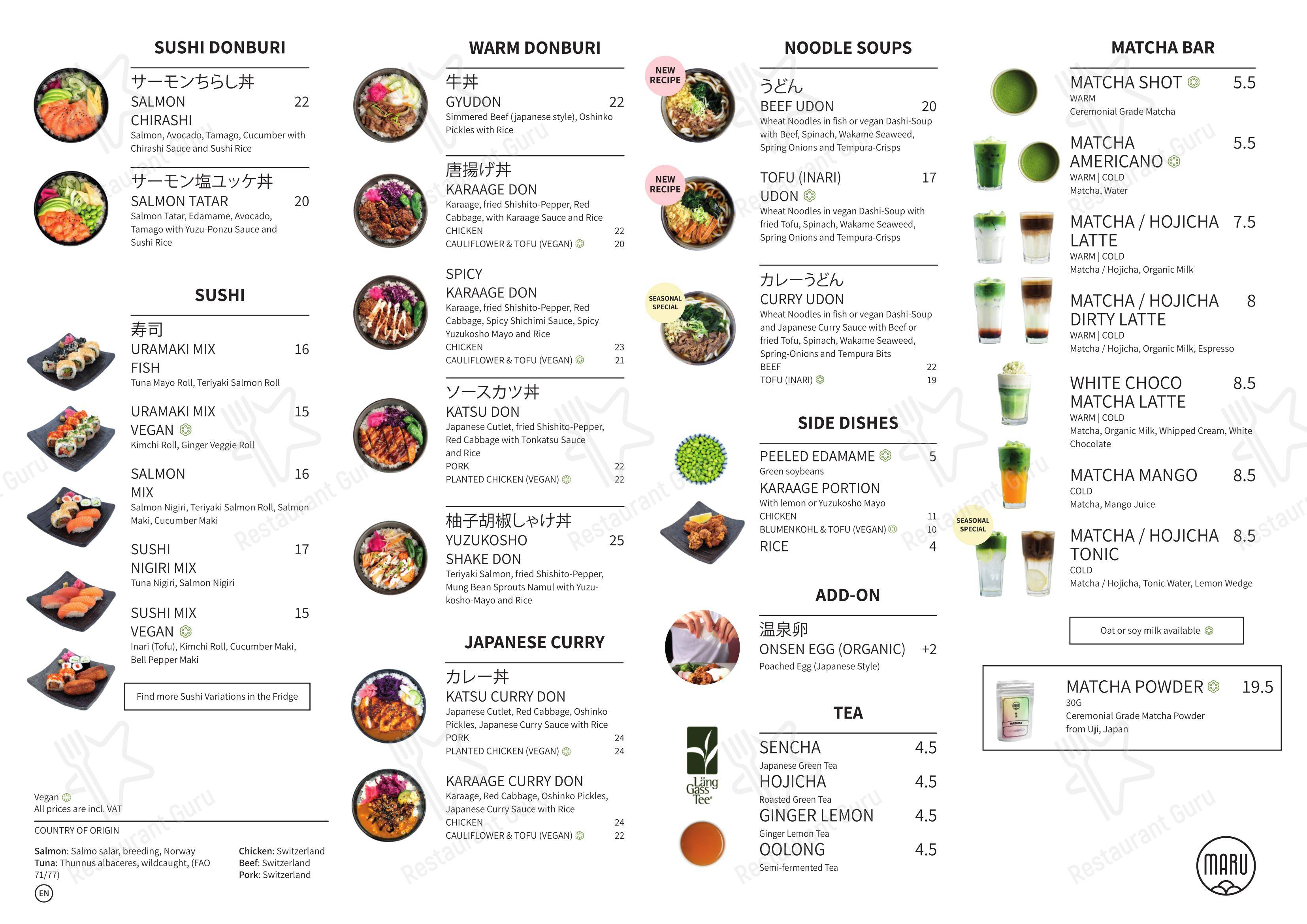Menu per MARU Japanese Comfort Food - Zürich HB ristorante