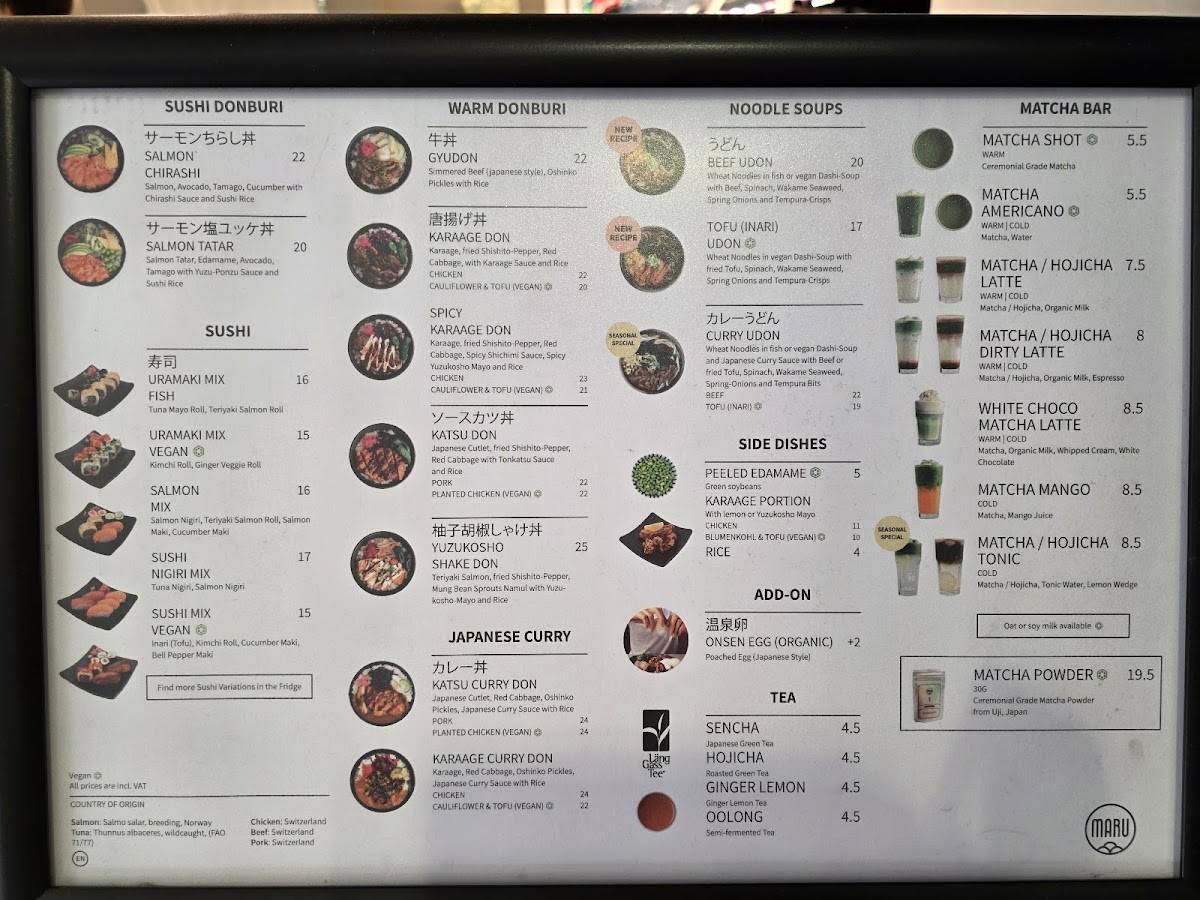 Menu di MARU Japanese Comfort Food - Zürich HB 