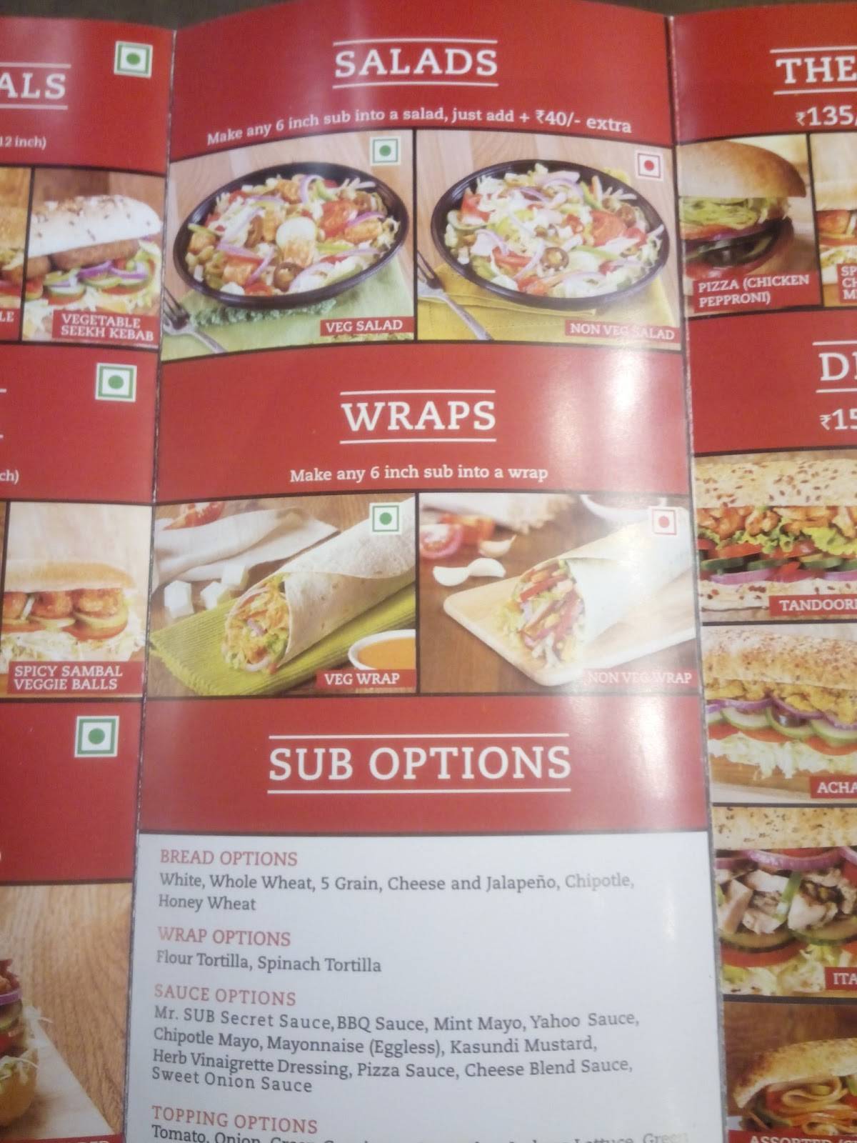 MR. SUB menu
