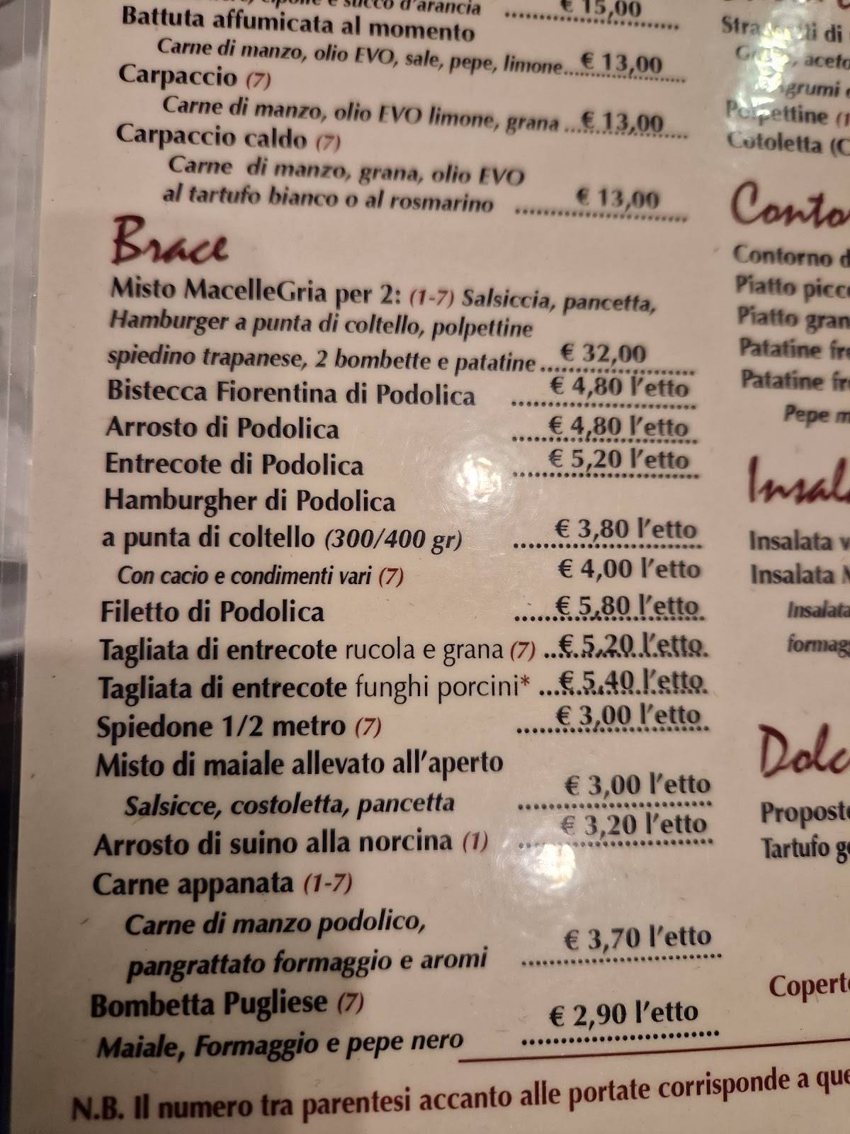 Menu di MacelleGria 