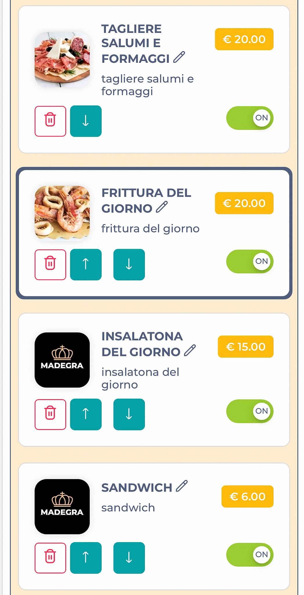 Menu di Madegra Salerno 