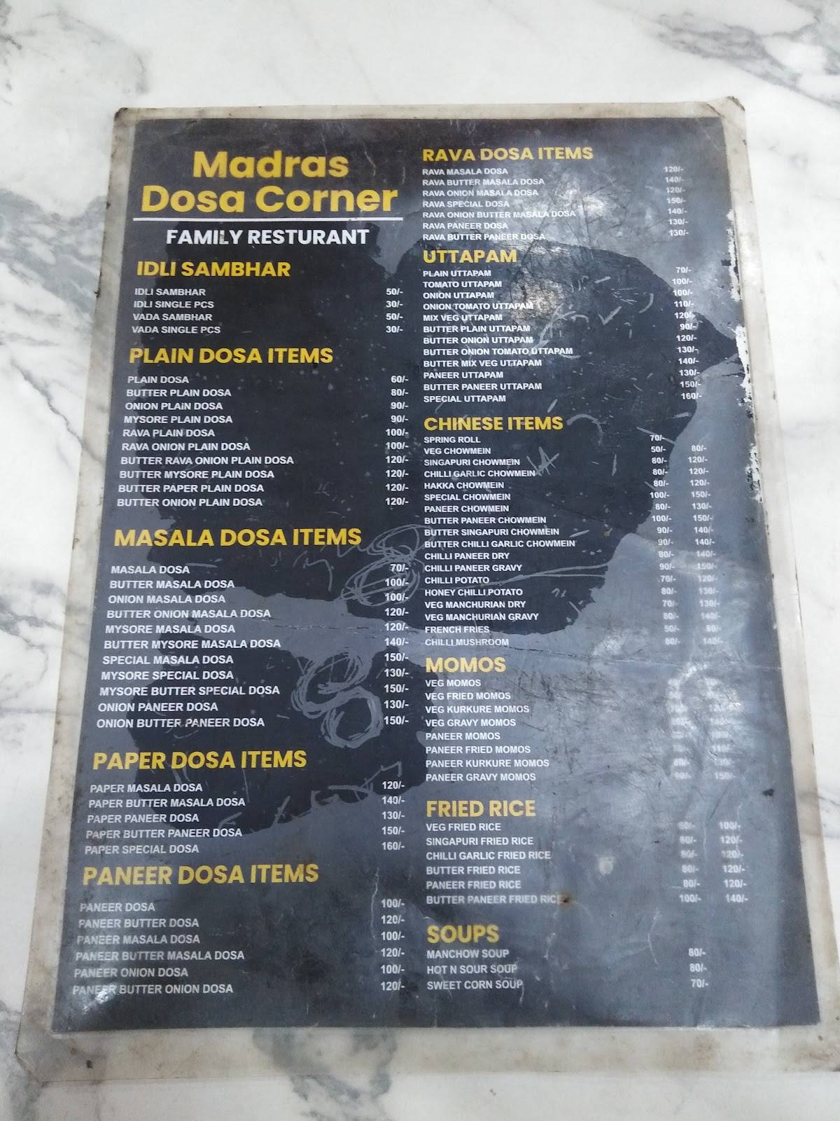 Madras Dosa Corner menu