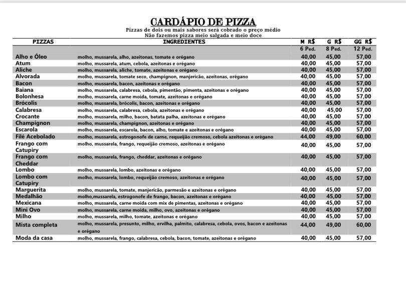 Maia Pizzaria cardápio