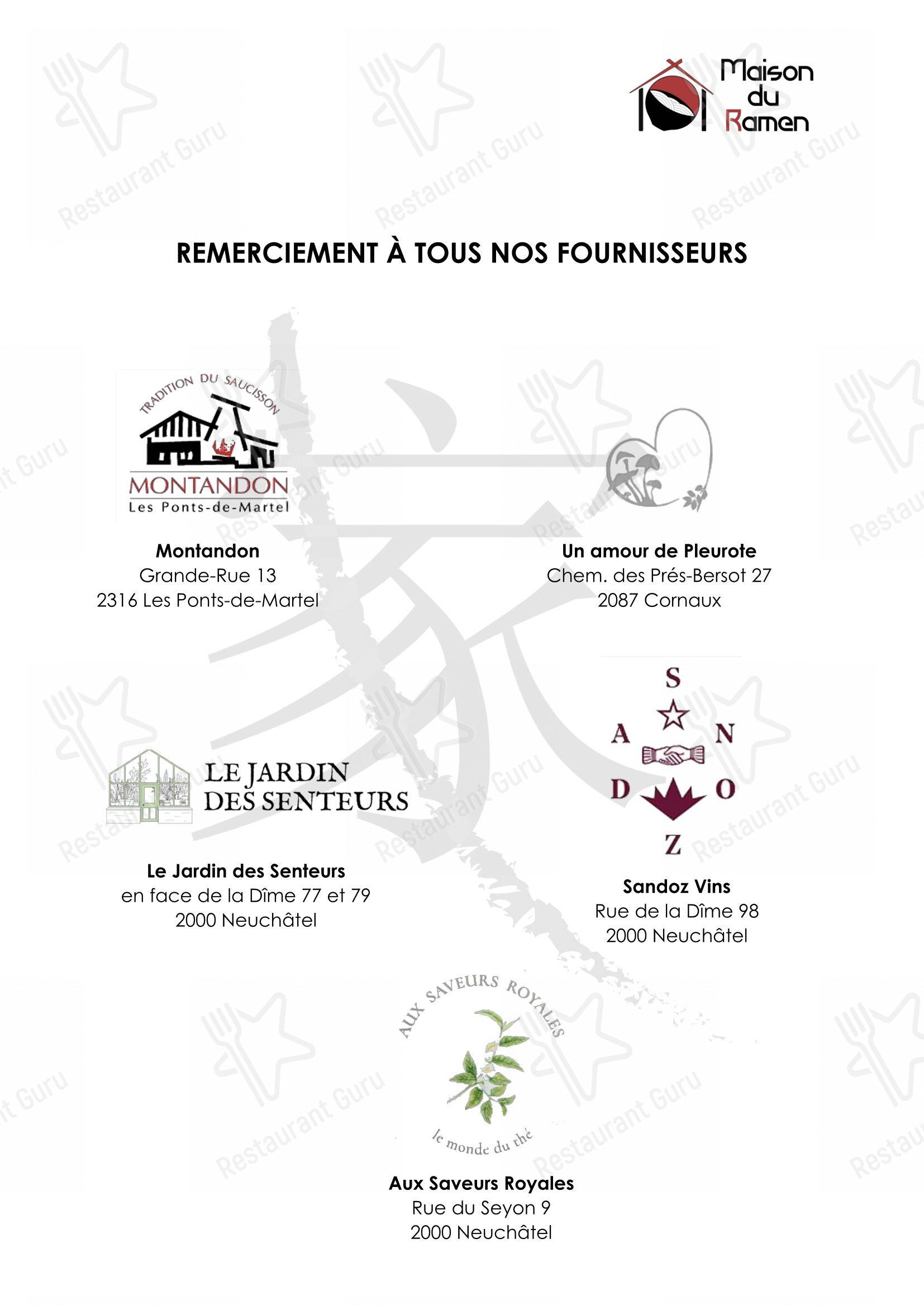 Menu pour Maison du Ramen dans Neuchâtel