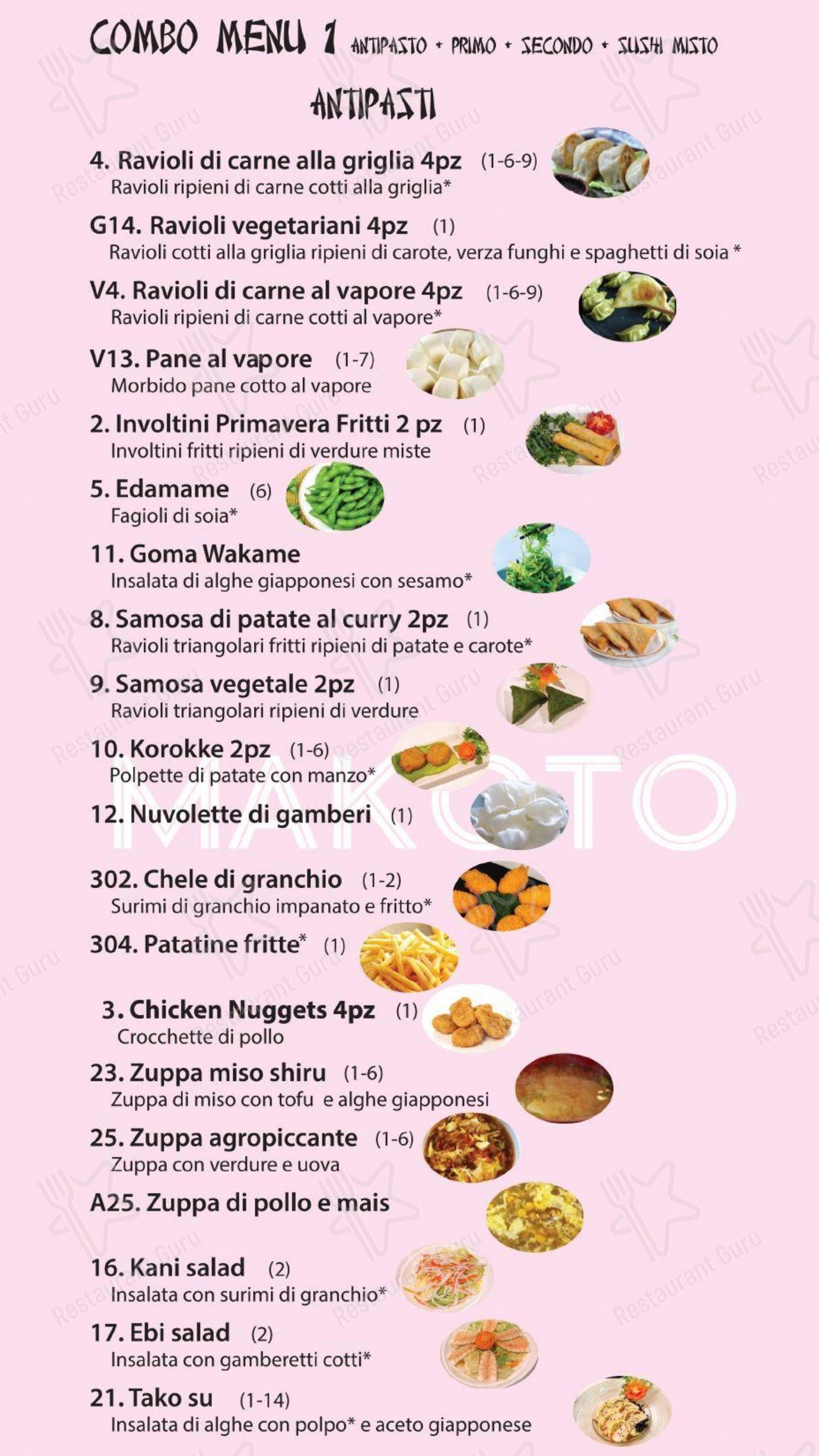 Menu per Makoto in Roma