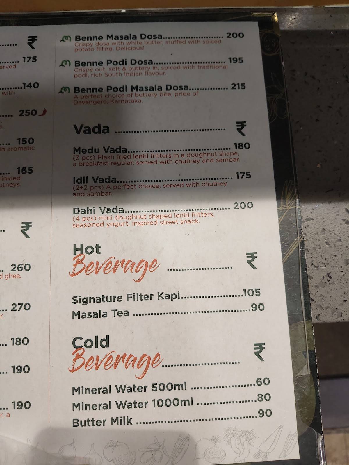 Malgudi restaurant menu