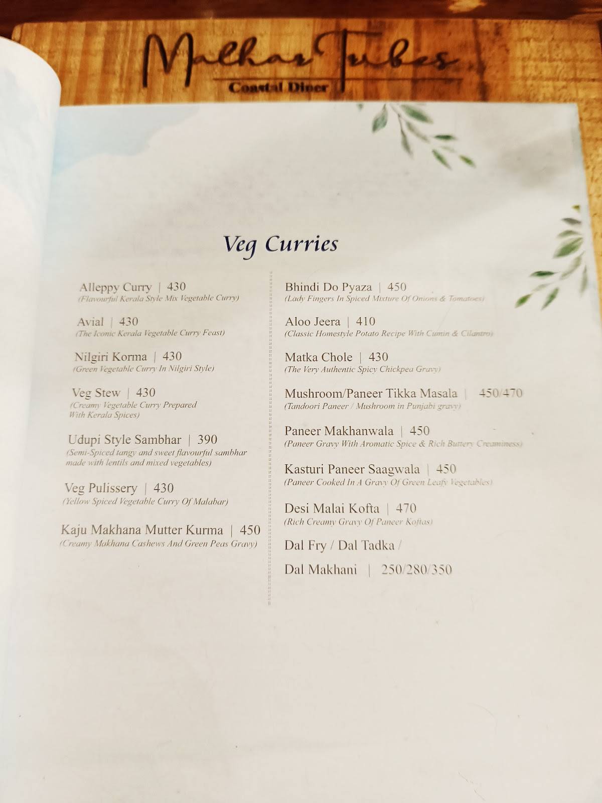 Malhar Tribes Restaurant Bar menu