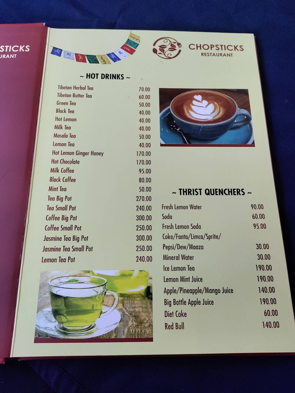Chopsticks Restaurant menu