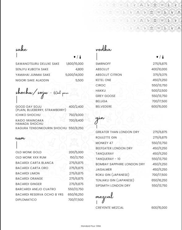 The Loft menu