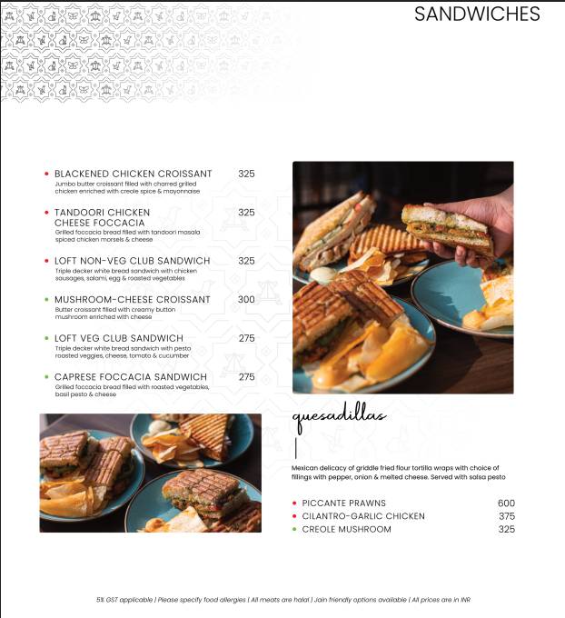 The Loft menu