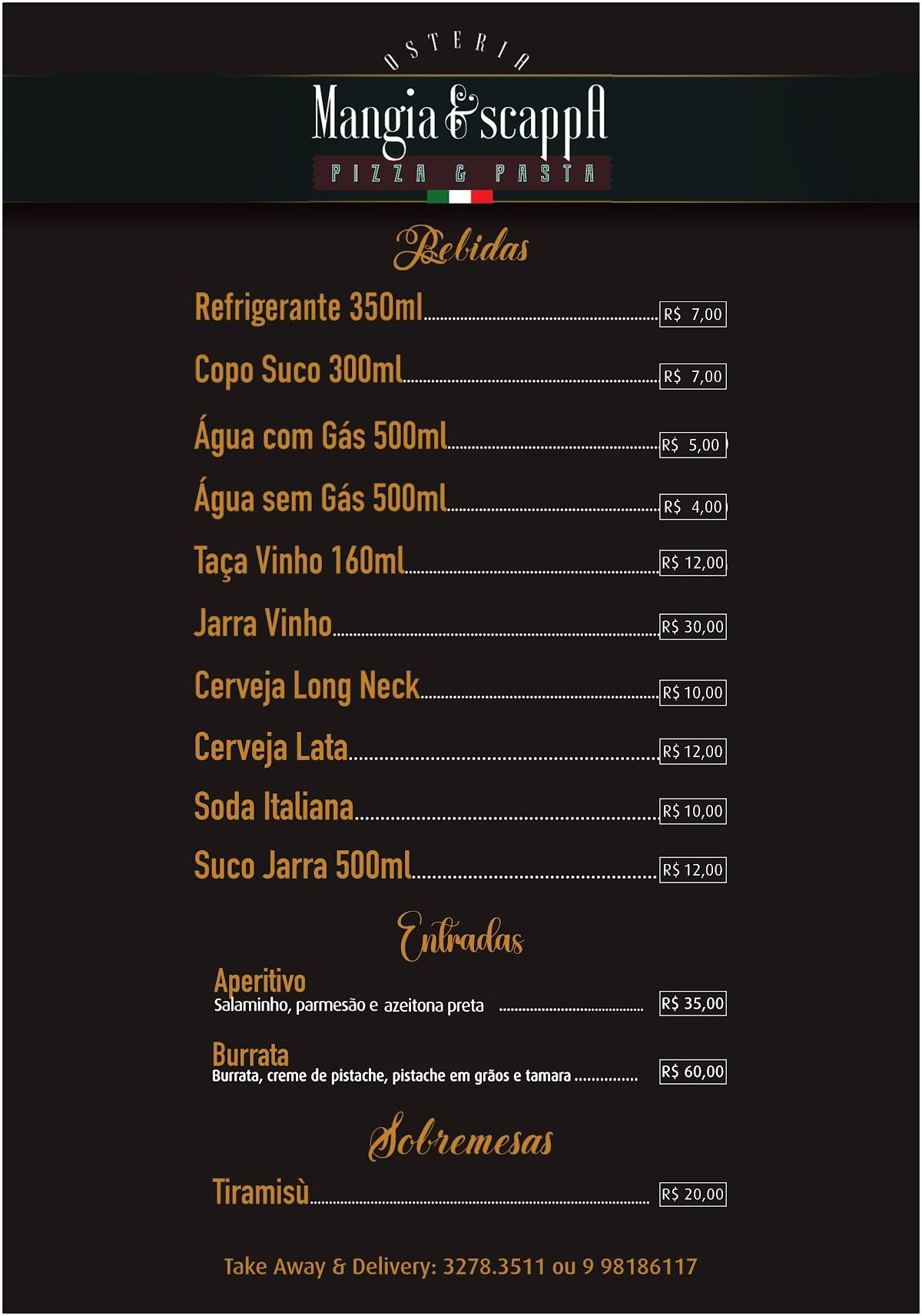 Mangia e Scappa cardápio