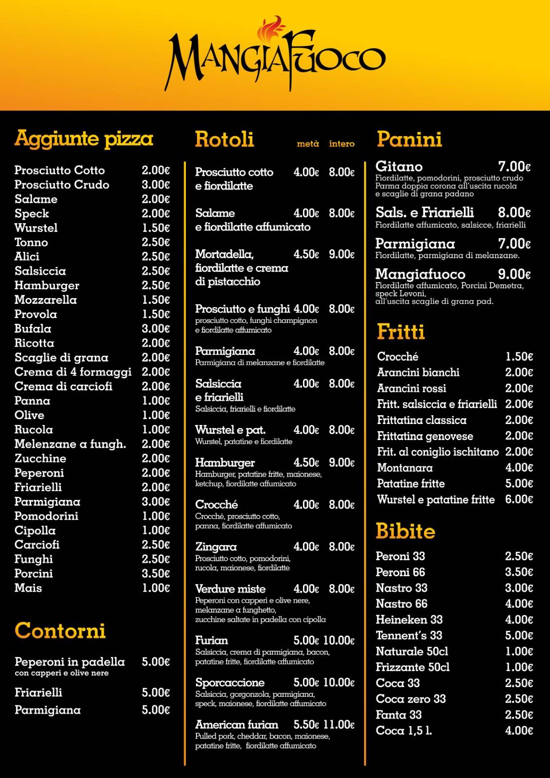Menu di Pizzeria Mangiafuoco 