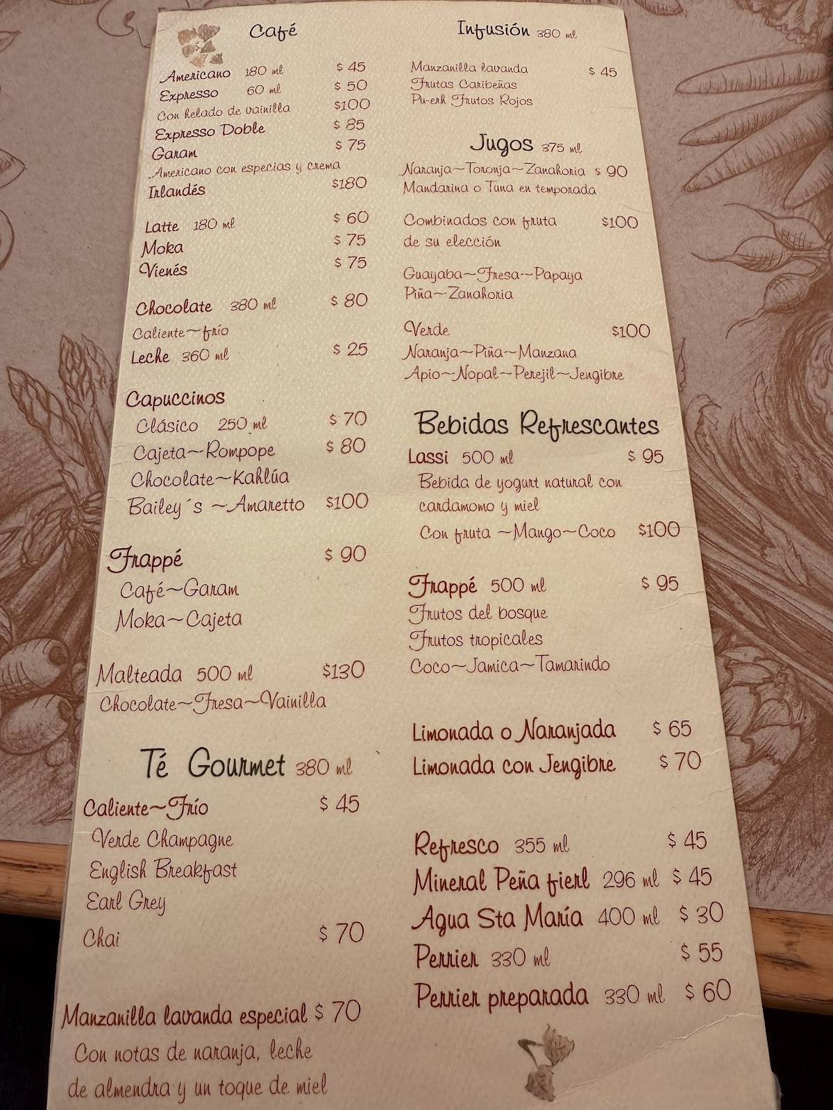 Carta de cafetería Maque, Ciudad de México, Av. Emilio Castelar 209 G